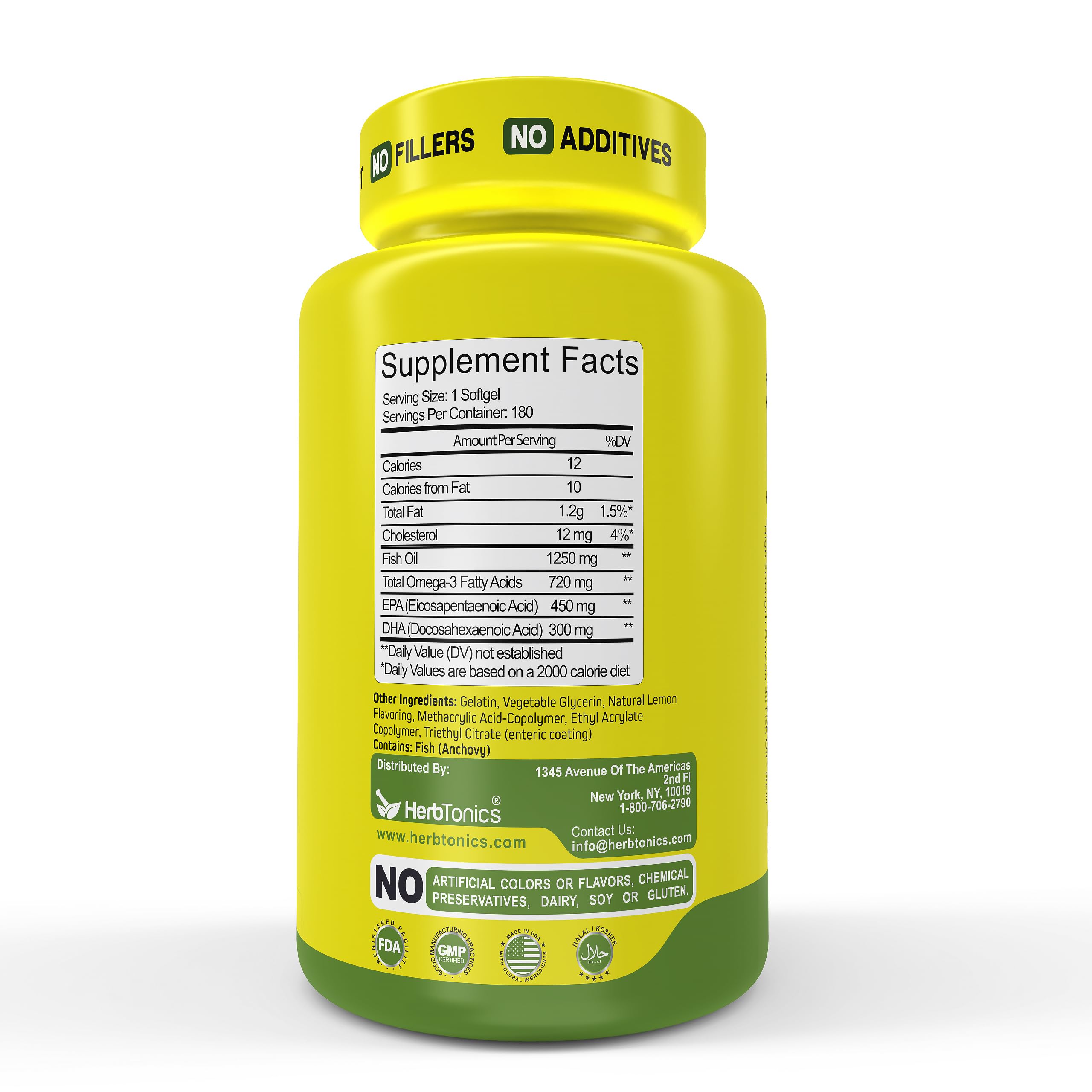 Herbtonics Omega-3 Fish Oil 1250mg softgels in hand