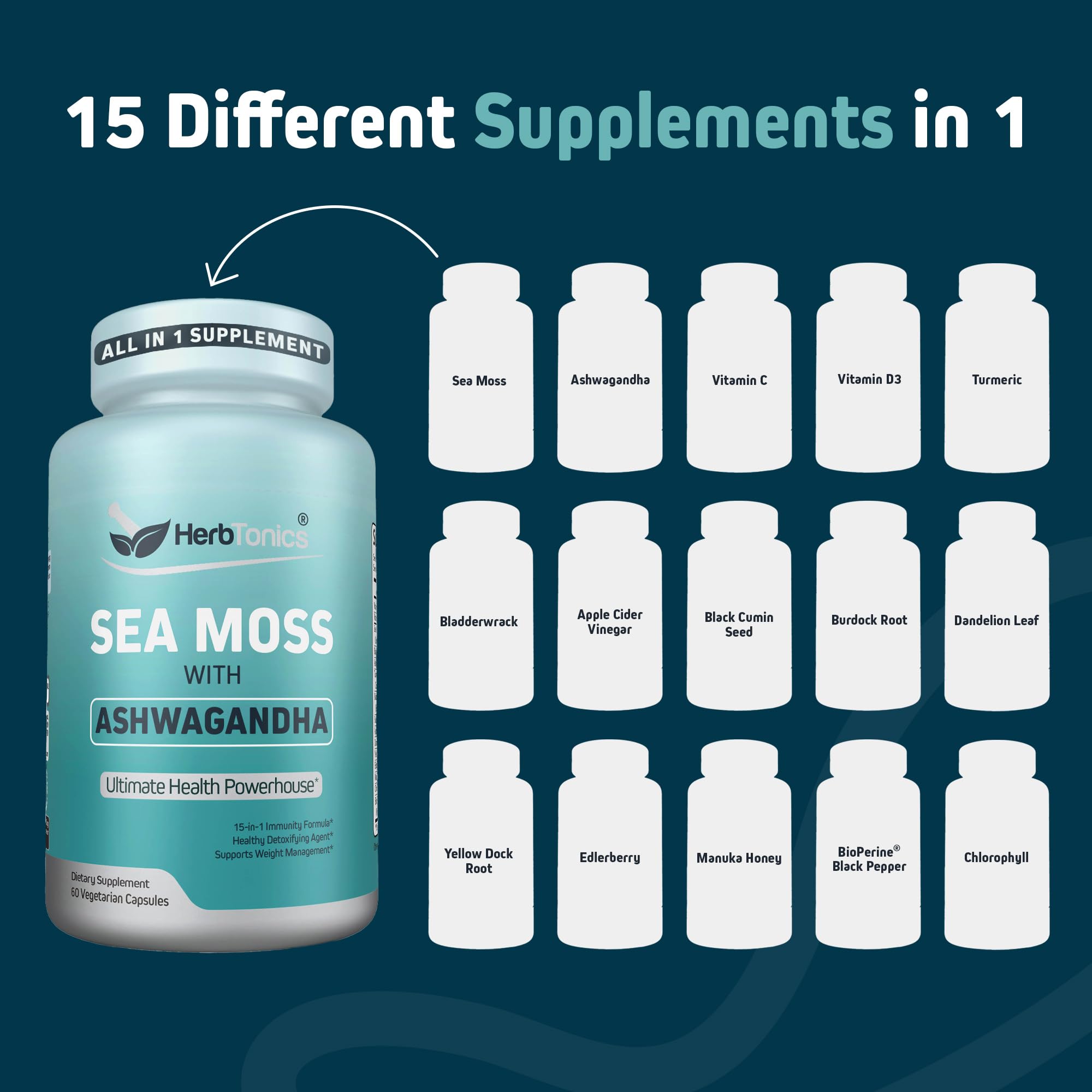 Herbtonics Sea Moss Advanced Formula Capsules bottle side view