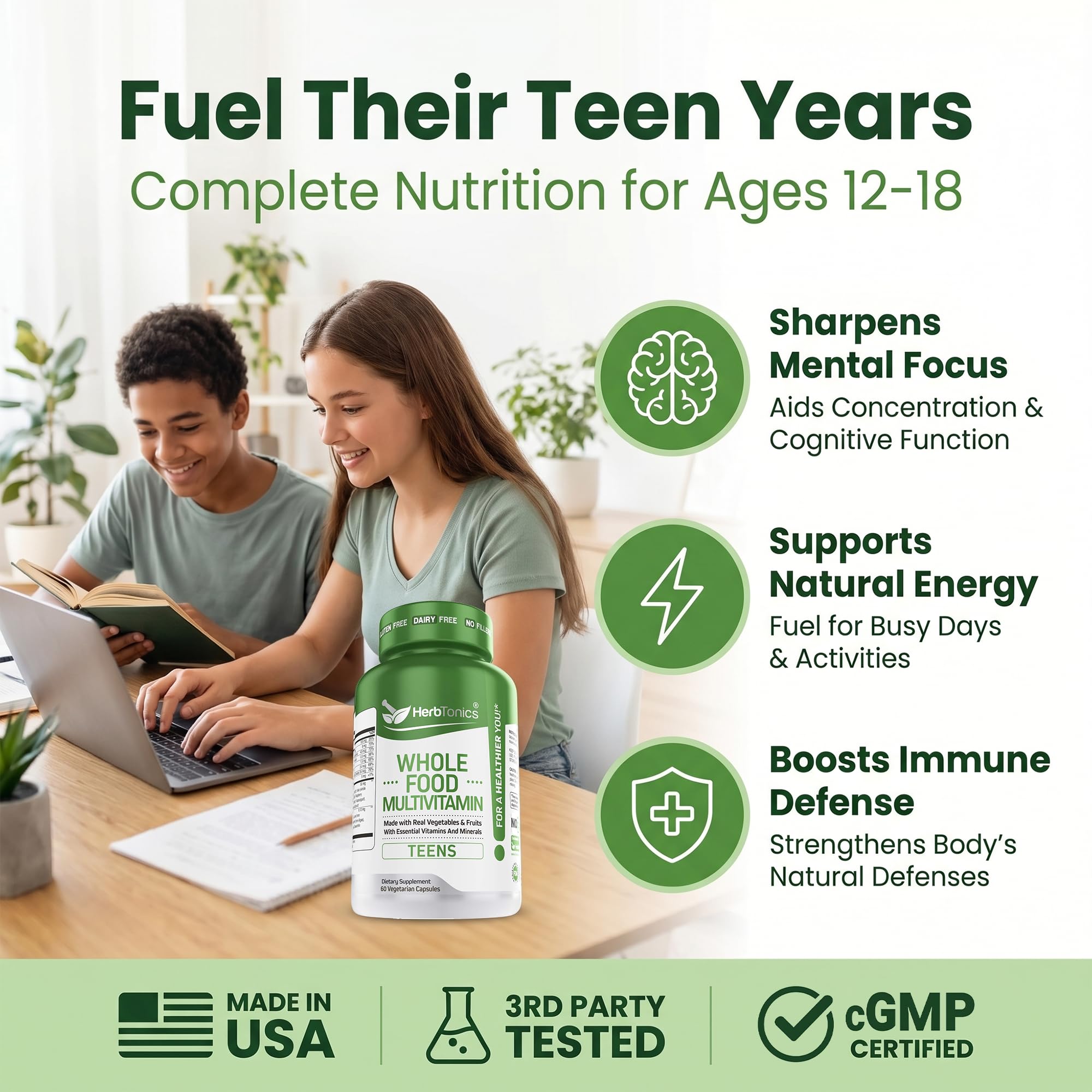 Herbtonics Teen Multivitamins 60 Capsules back view