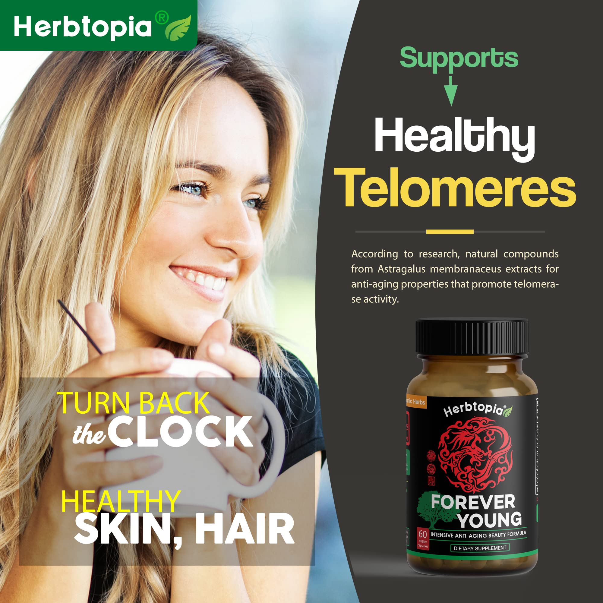 Herbtopia Forever Young Organic Red Ginseng Supplement capsule format