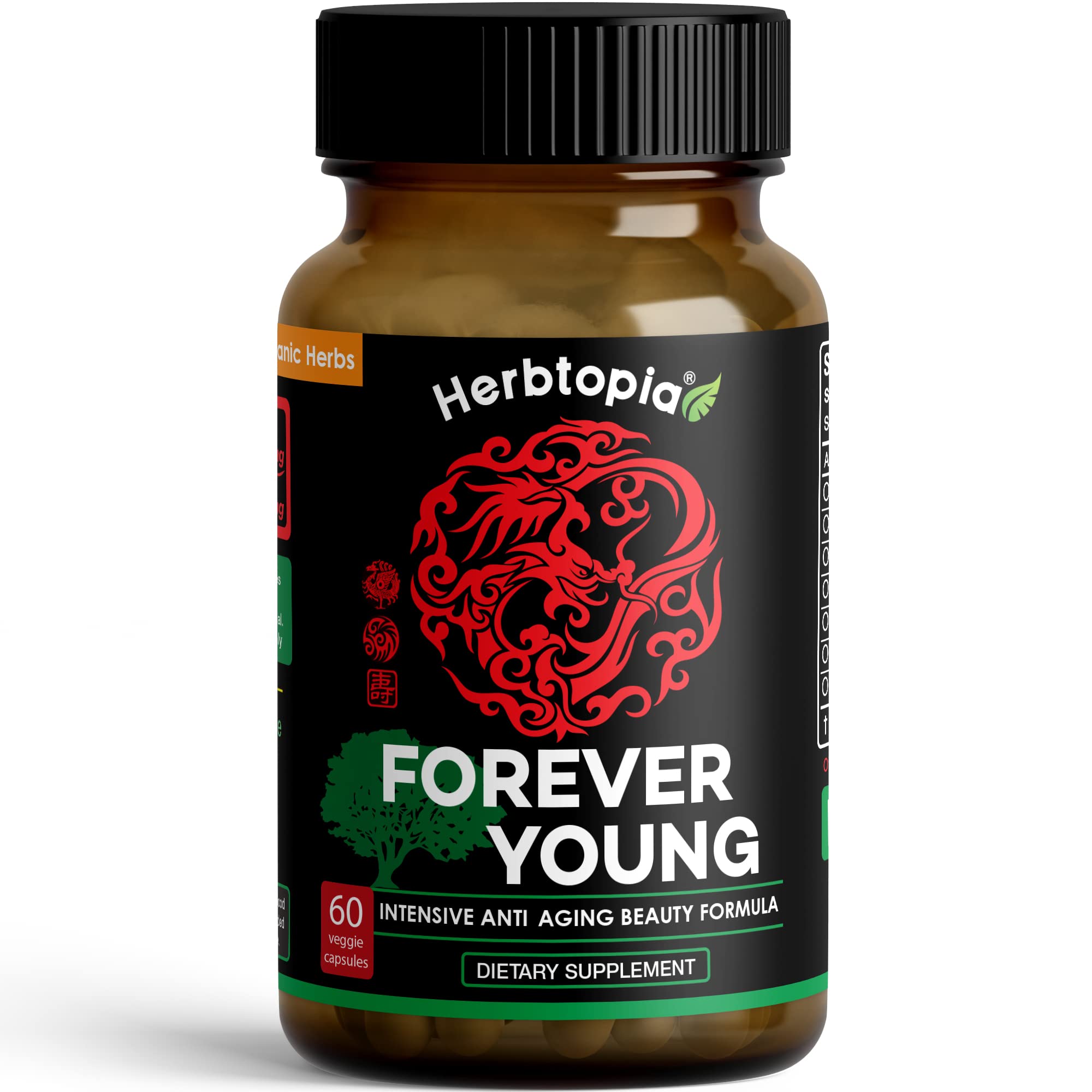 Herbtopia Forever Young Organic Red Ginseng Supplement front view