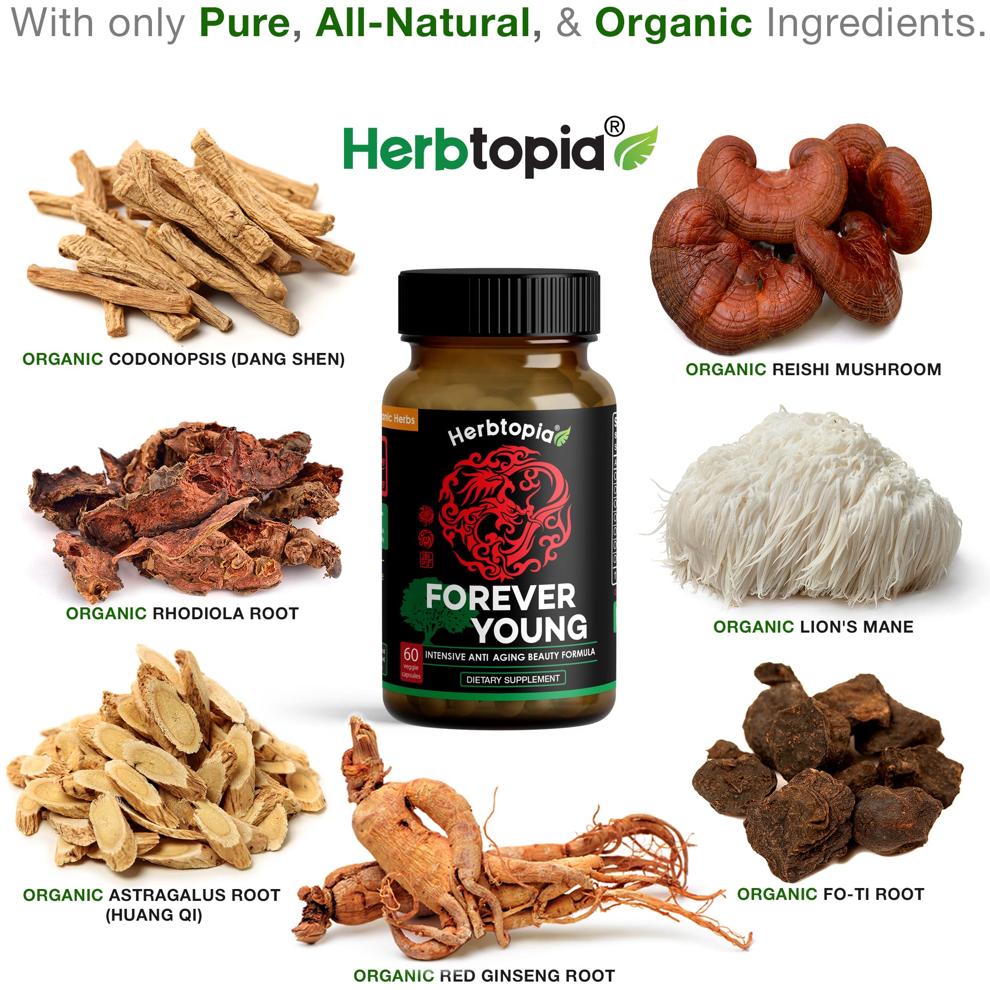 Herbtopia Forever Young Organic Red Ginseng Supplement side view