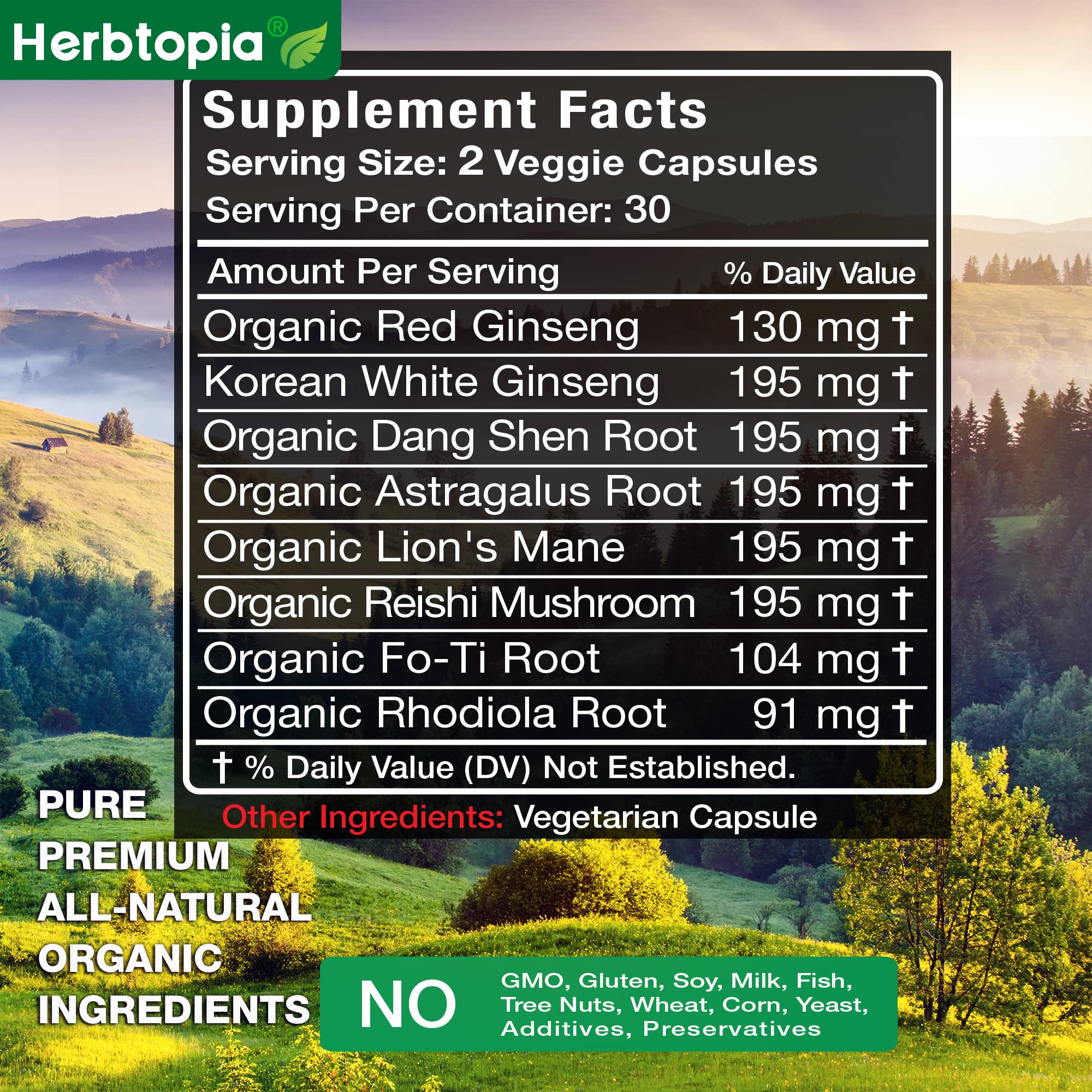 Herbtopia Forever Young Organic Red Ginseng Supplement with herbal ingredients