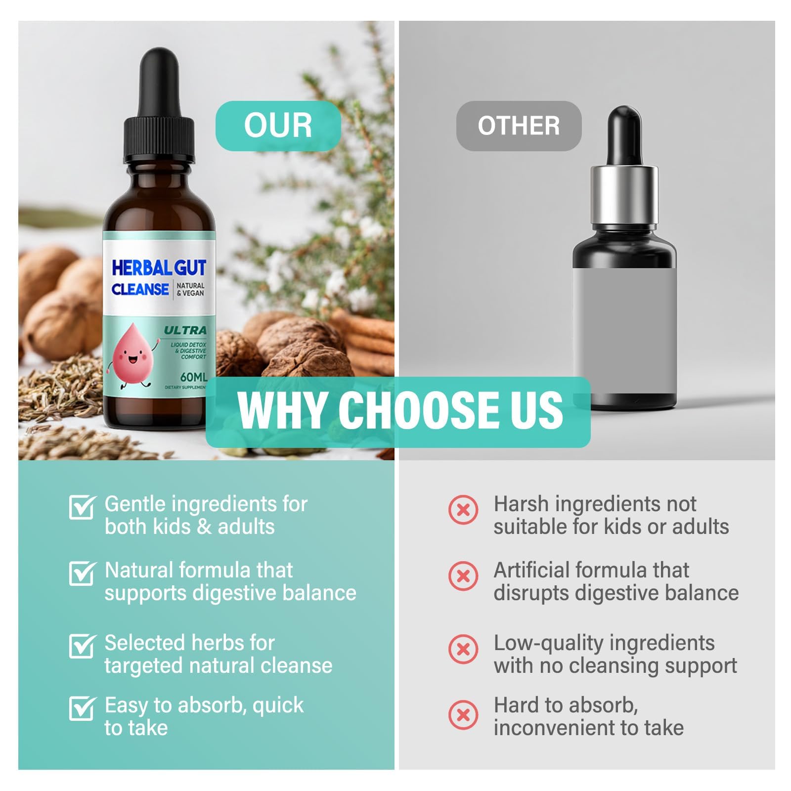 HerbX Kids Herbal Drops 50ml displayed on a kitchen counter