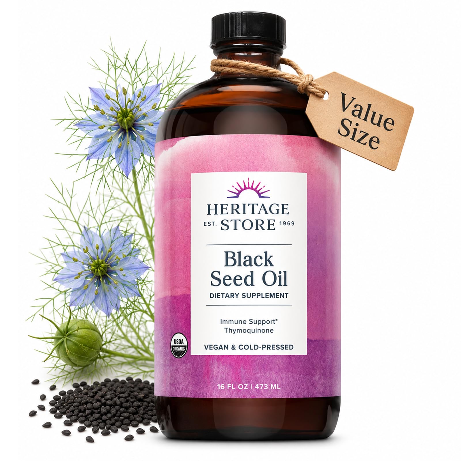 HERITAGE STORE Organic Black Seed Oil 91g front view