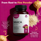 HERVIVA Maca Root Capsules side view showing dosage