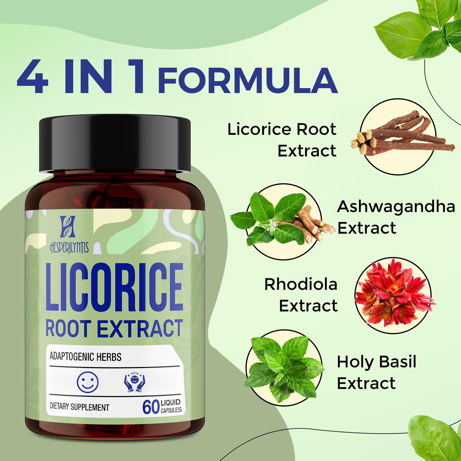 Hesperilyntis Licorice Root Liquid Capsules on a wooden table