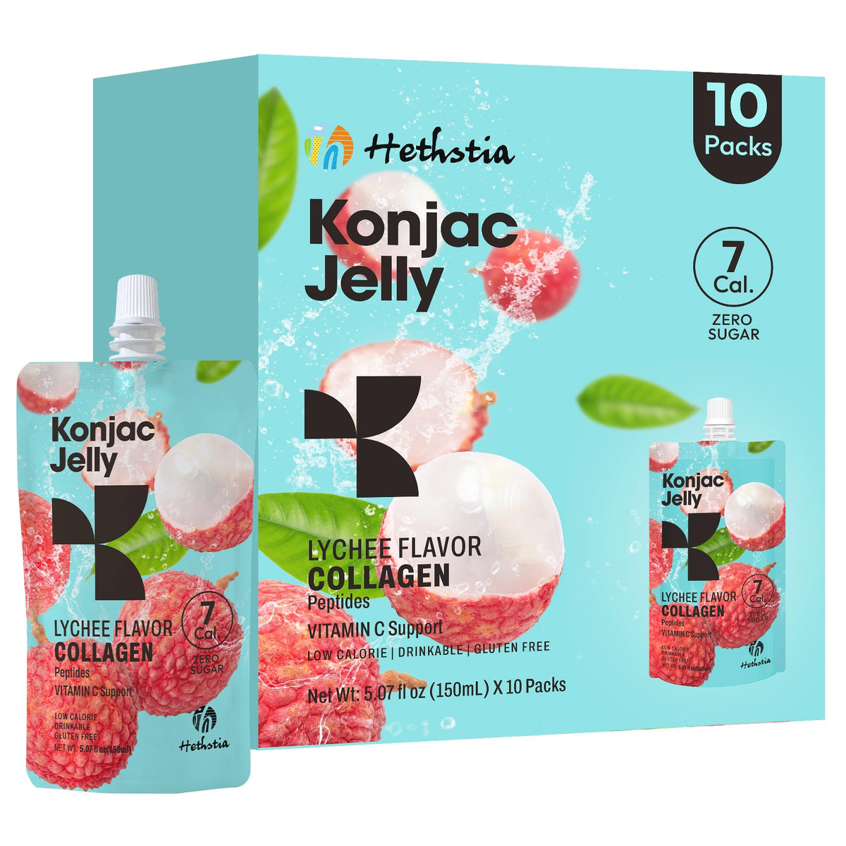 Hethstia Konjac Lychee Jelly front view with packaging