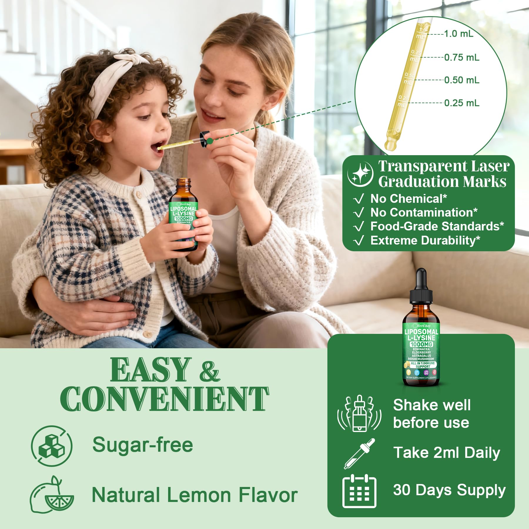 HevChay L-Lysine 1000mg liquid supplement serving size