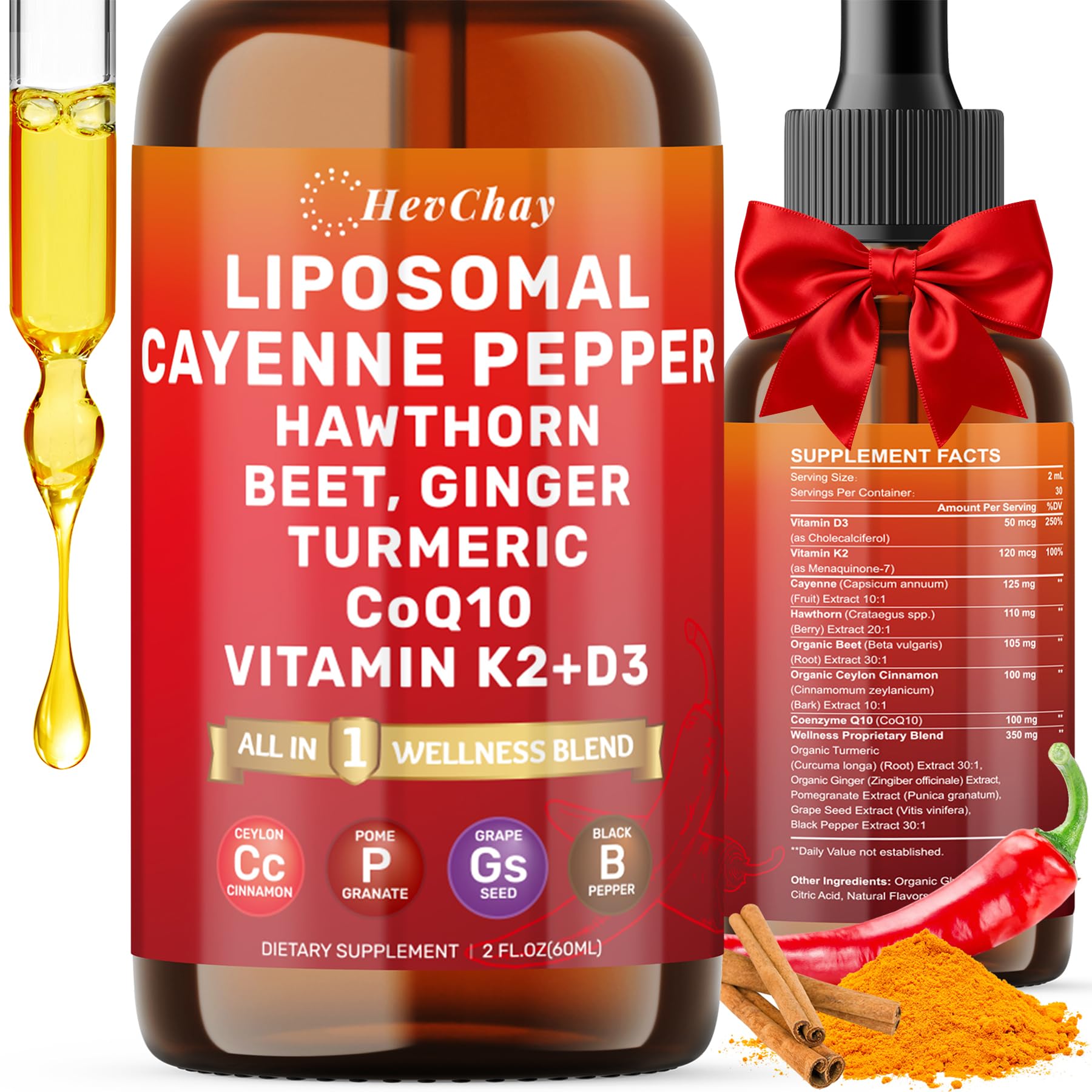 HevChay Liposomal Cayenne Pepper Drops 60ml front view