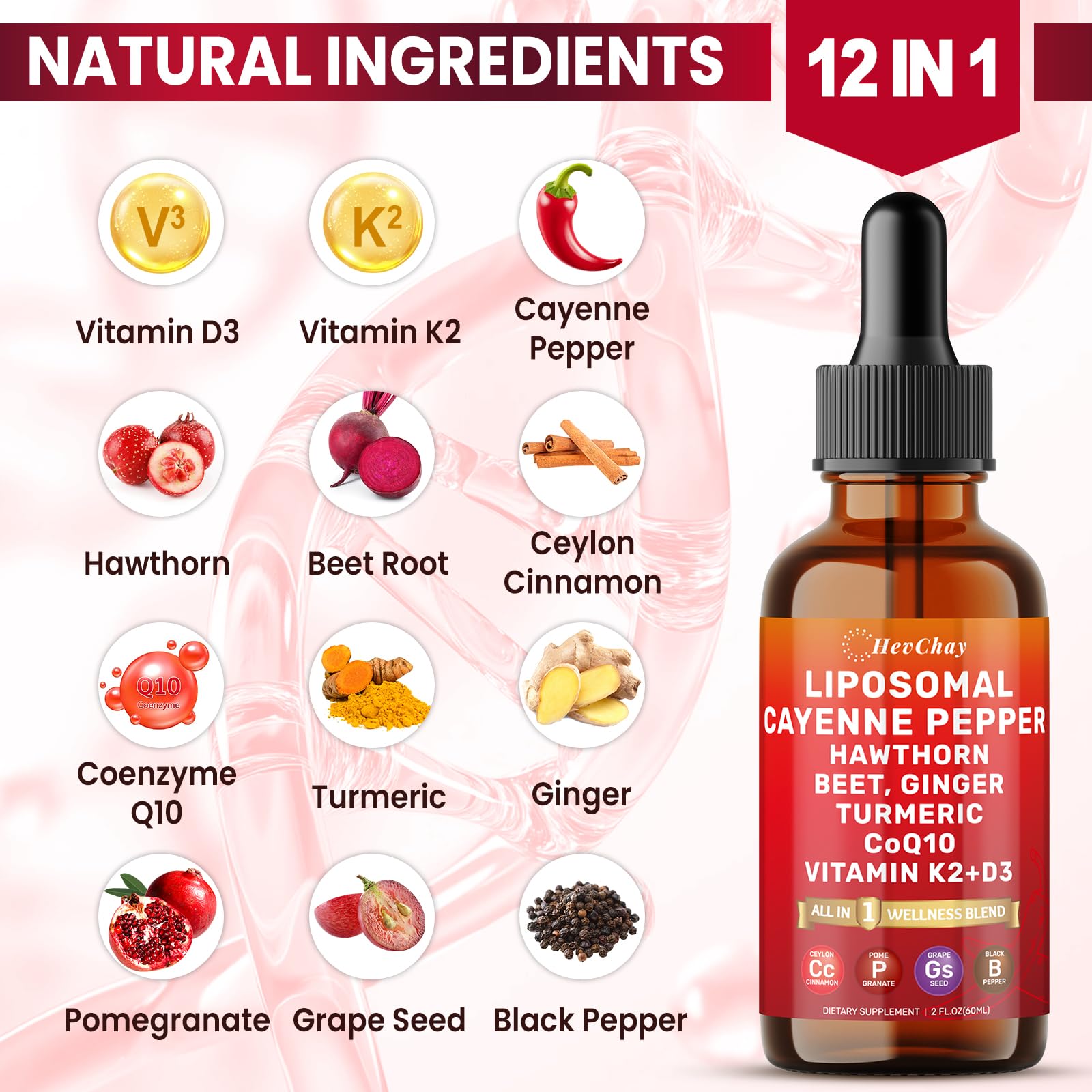 HevChay Liposomal Cayenne Pepper Drops 60ml ingredients list