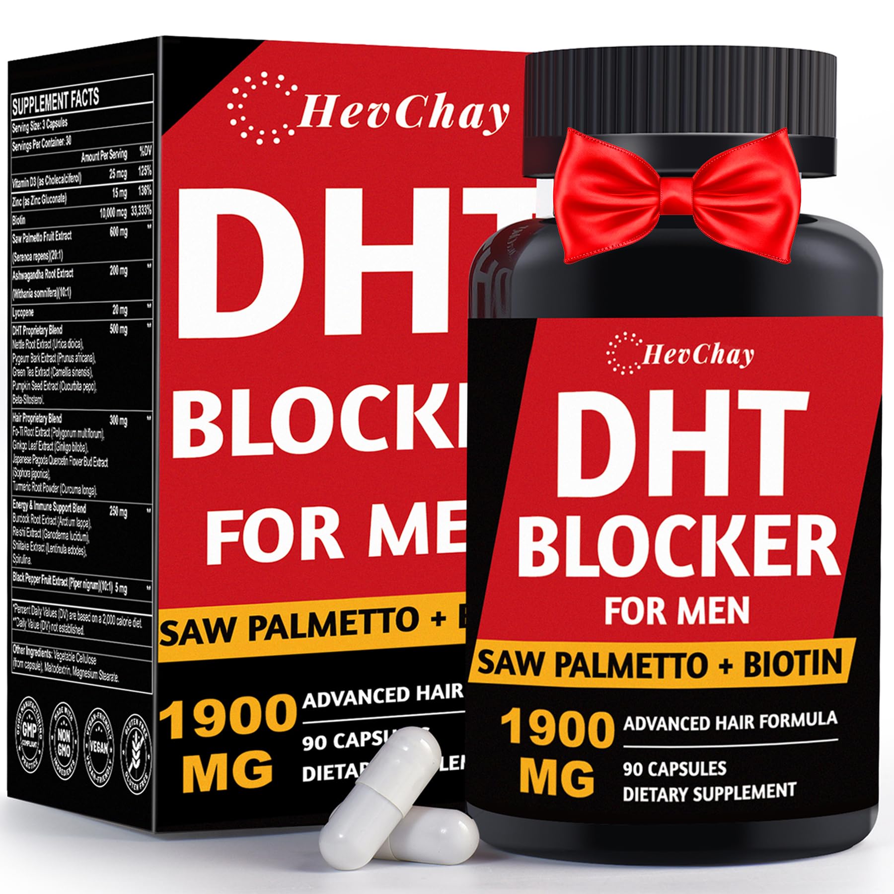 HevChay Saw Palmetto DHT Blocker 1900mg front view of packaging