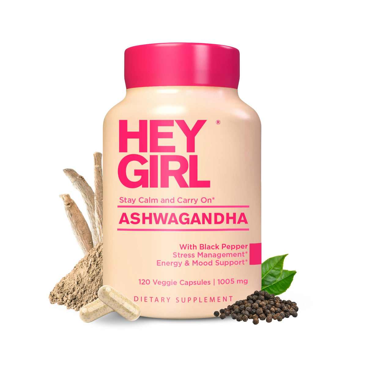 HEY GIRL NUTRITION Ashwagandha Capsules bottle front view