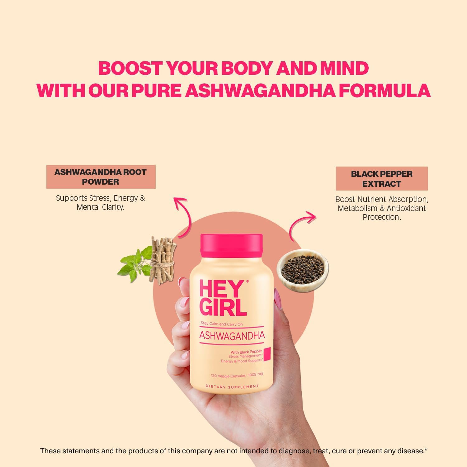 HEY GIRL NUTRITION Ashwagandha Capsules with black pepper extract