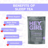 Hey Girl Sleep Tea bags displayed on a wooden table