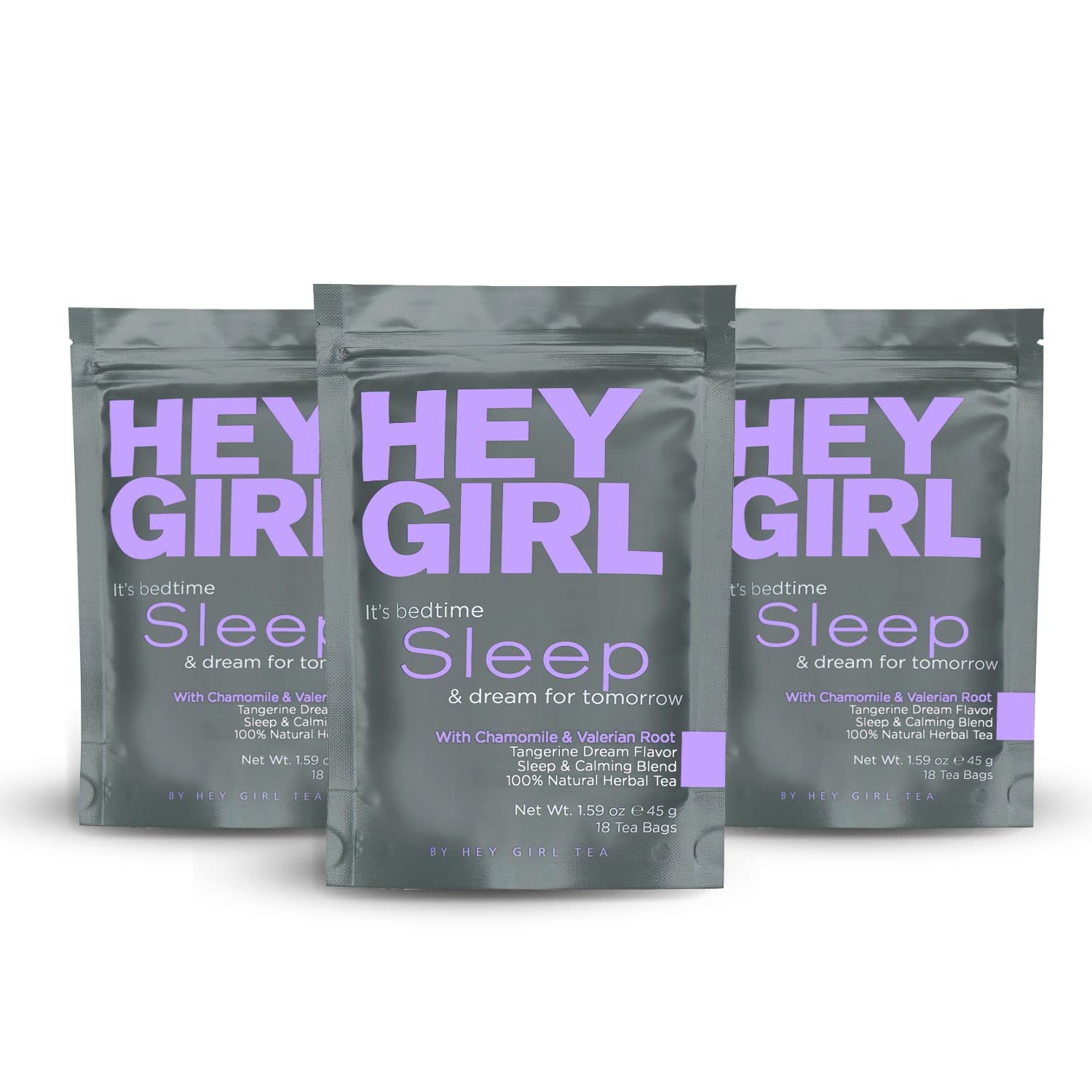 Hey Girl Sleep Tea packaging front view with herbal tea bags