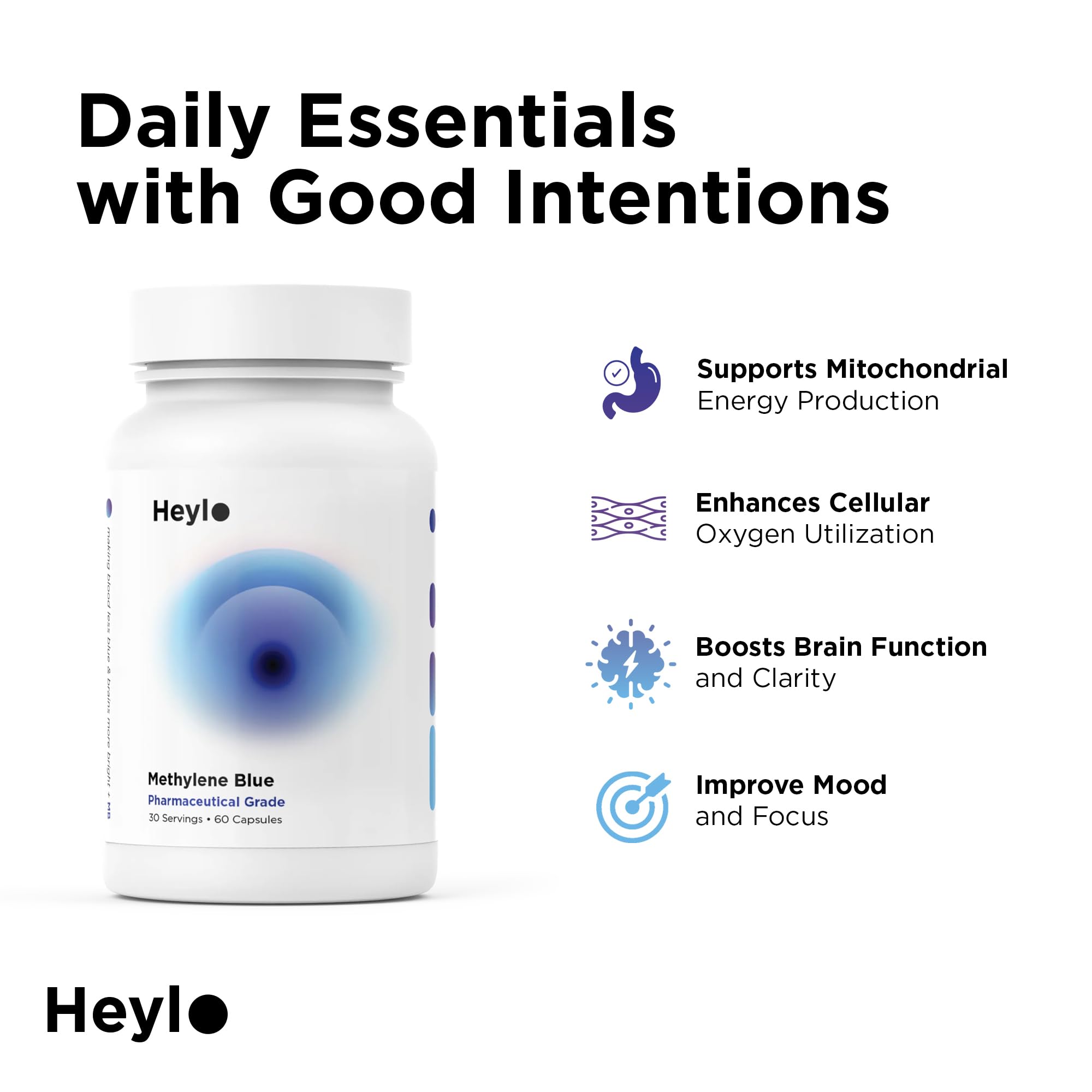 Heylo Health Cognitive Energy Support Capsules with dosage information
