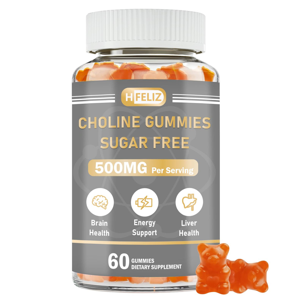 HFELIZ Choline Gummies 500mg front view packaging