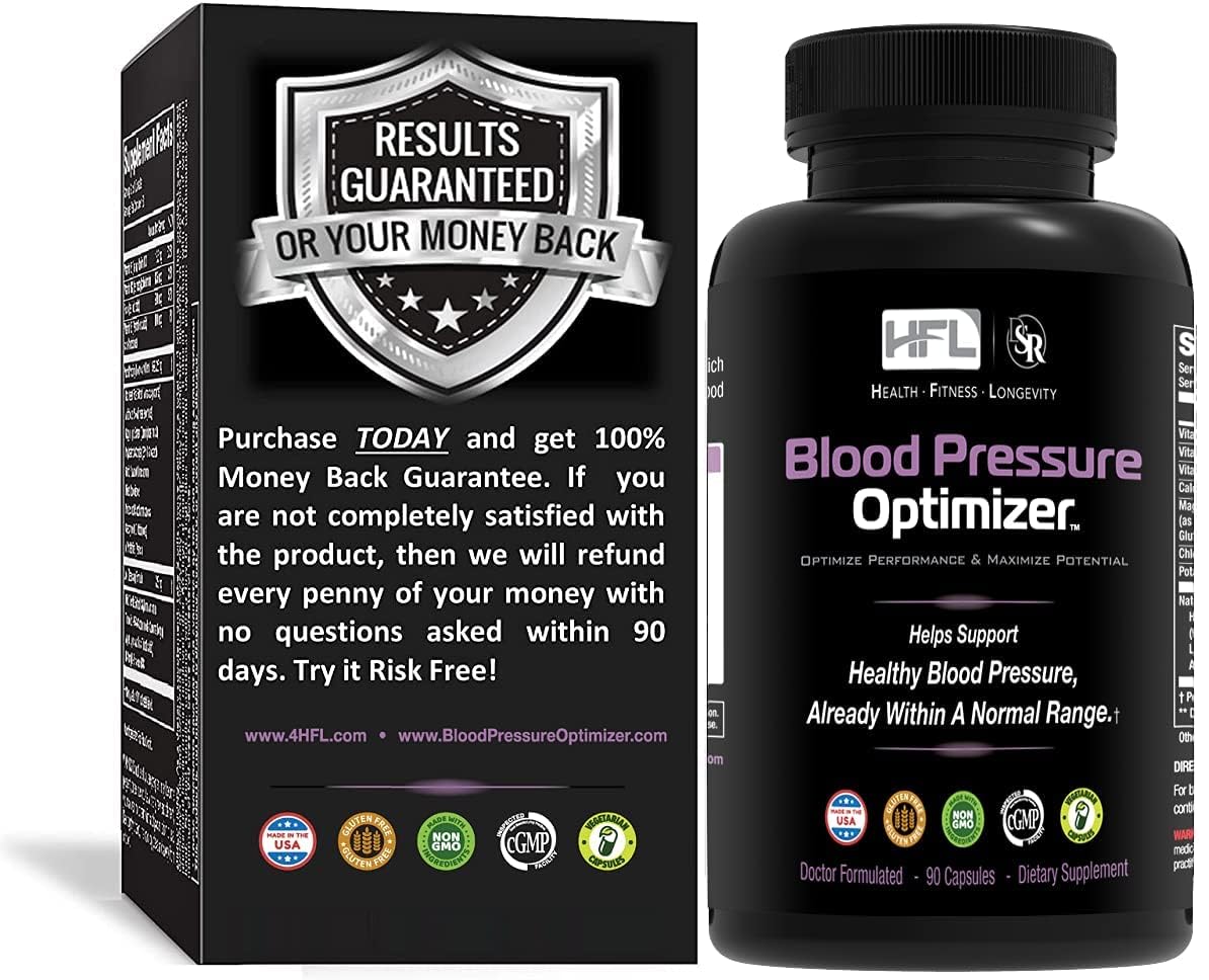 HFL Blood Pressure Optimizer 5-in-1 Supplement back view with ingredients list