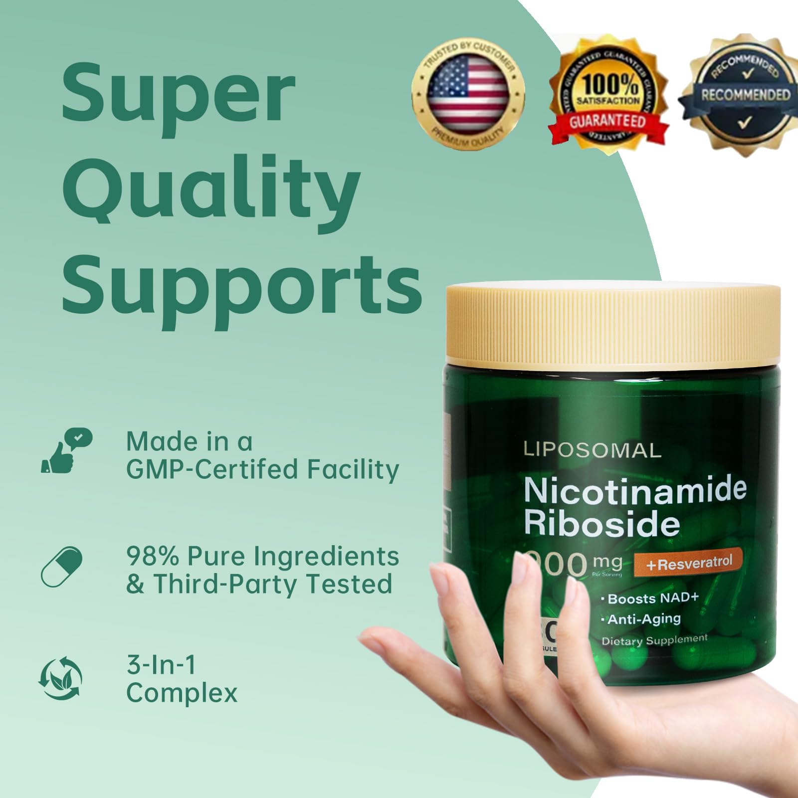 HHerbionix Liposomal NAD+ Resveratrol Supplement with a glass of water