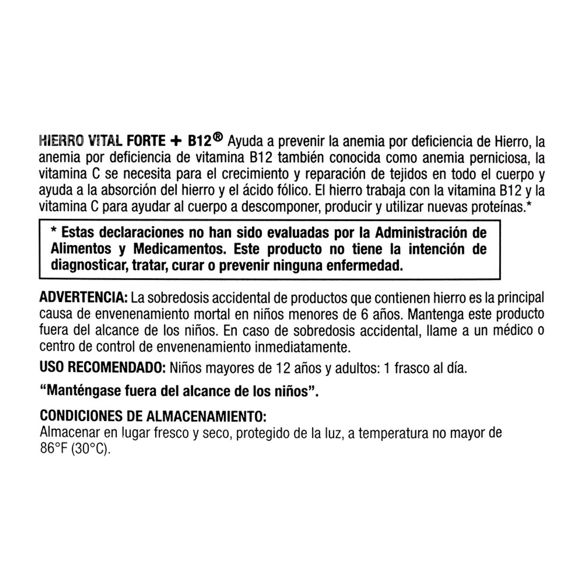 HIERRO VITAL FORTE B12 Dietary Supplement Elixir bottle close-up