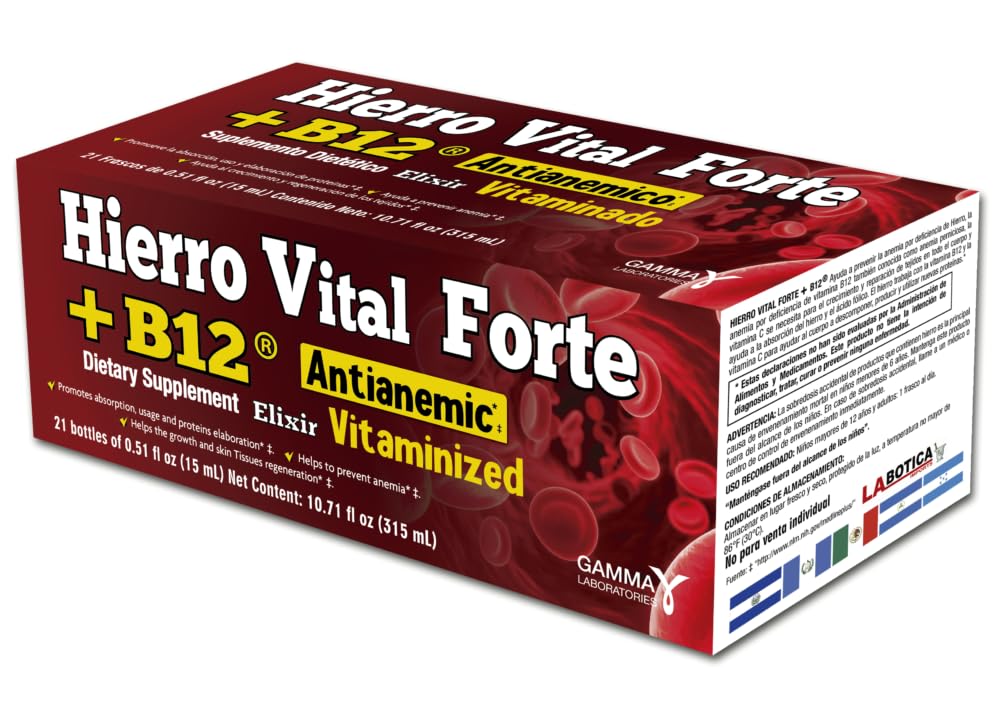 HIERRO VITAL FORTE B12 Dietary Supplement Elixir front view with packaging