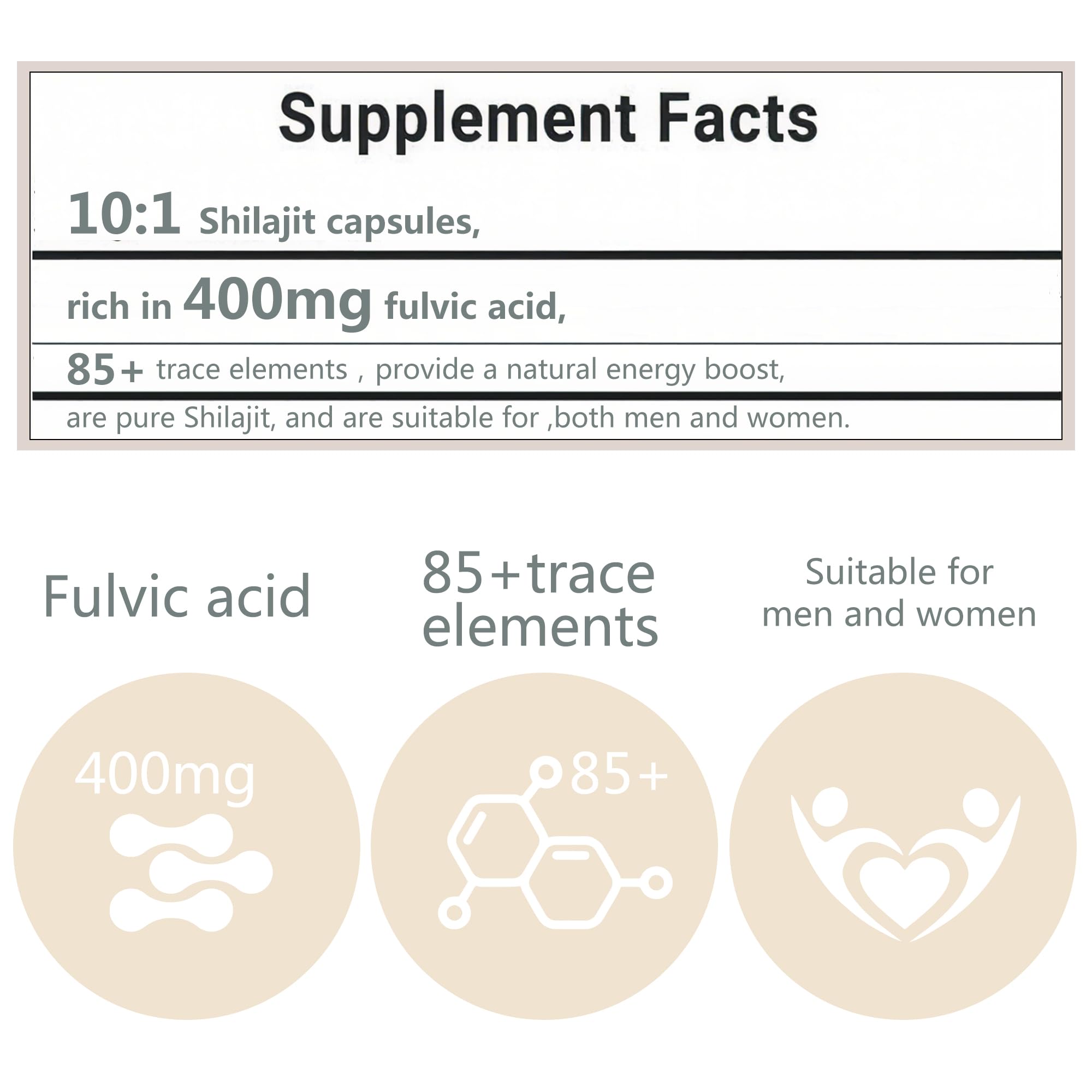 Higanbana Shilajit Capsules 400mg Fulvic Acid bottle with label