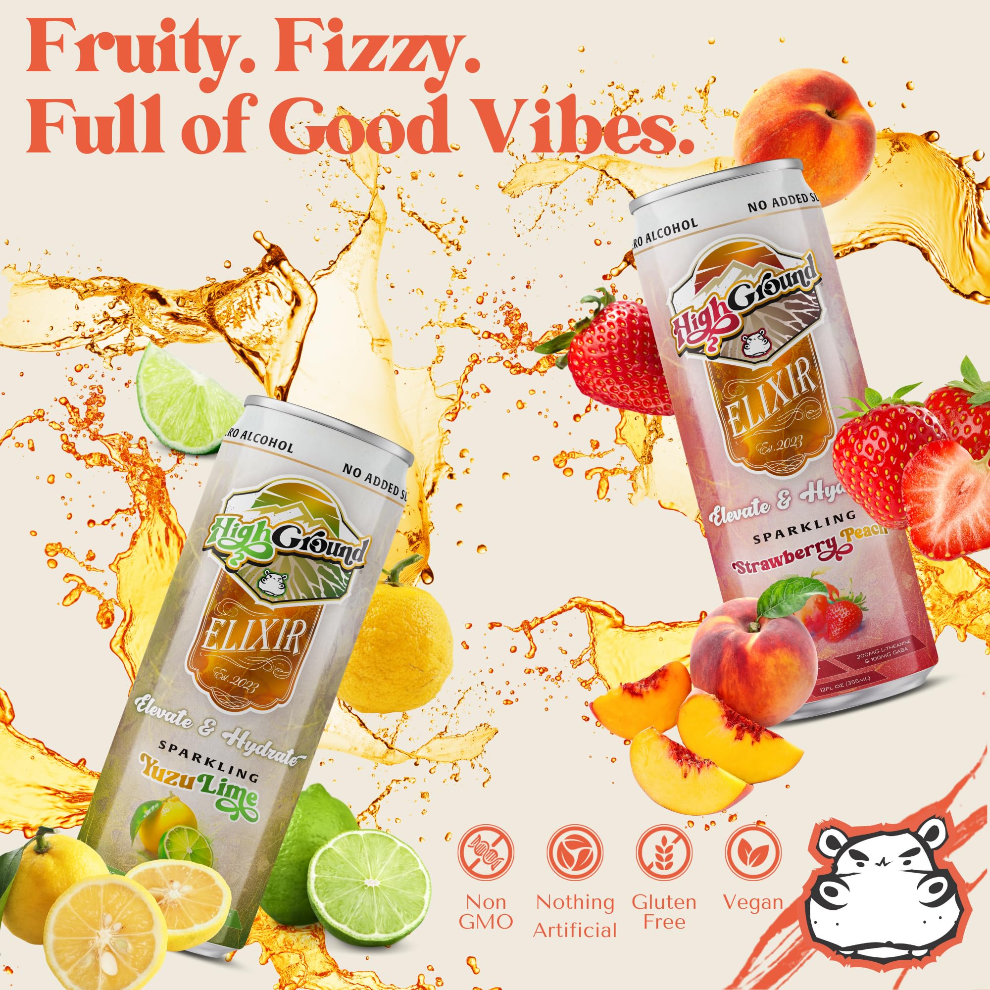 High Ground Functional Mushroom Elixir can with Strawberry Peach flavour