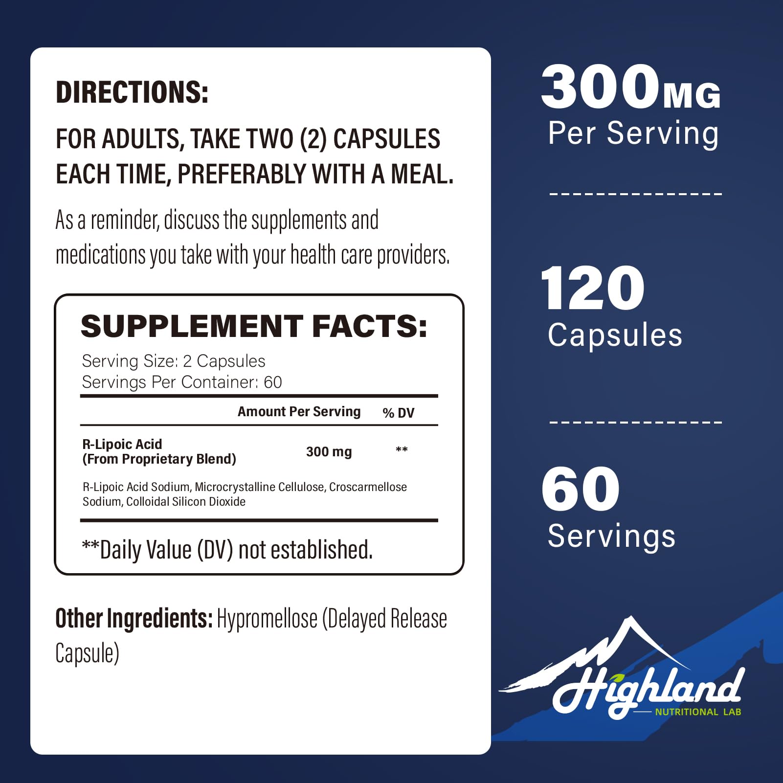 Highland Nutritional Lab Alpha Lipoic Acid Supplement back view
