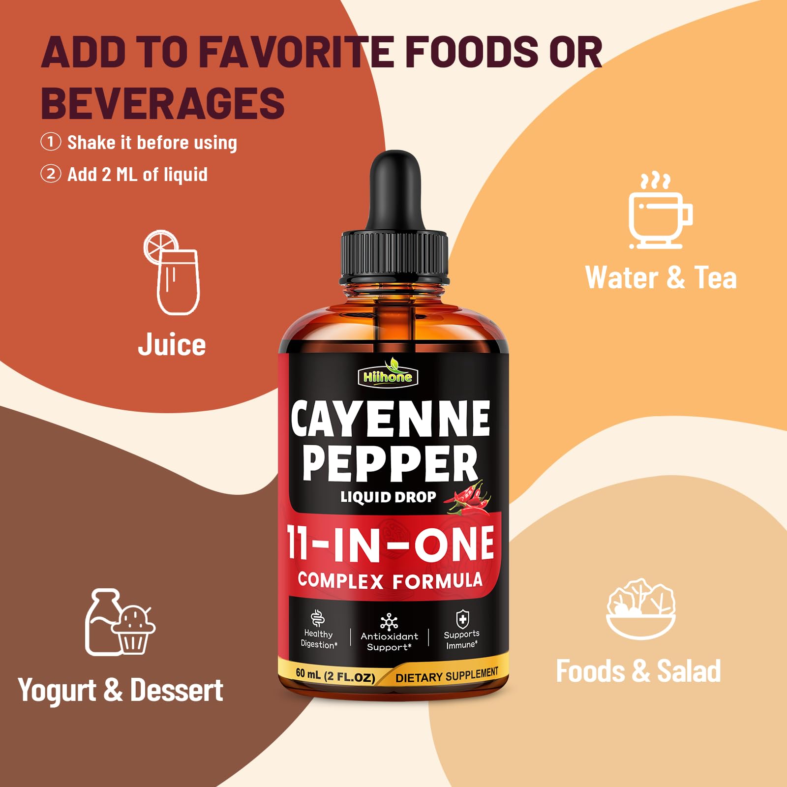 HIIHONE Cayenne Pepper Liquid Drops ingredients list on label