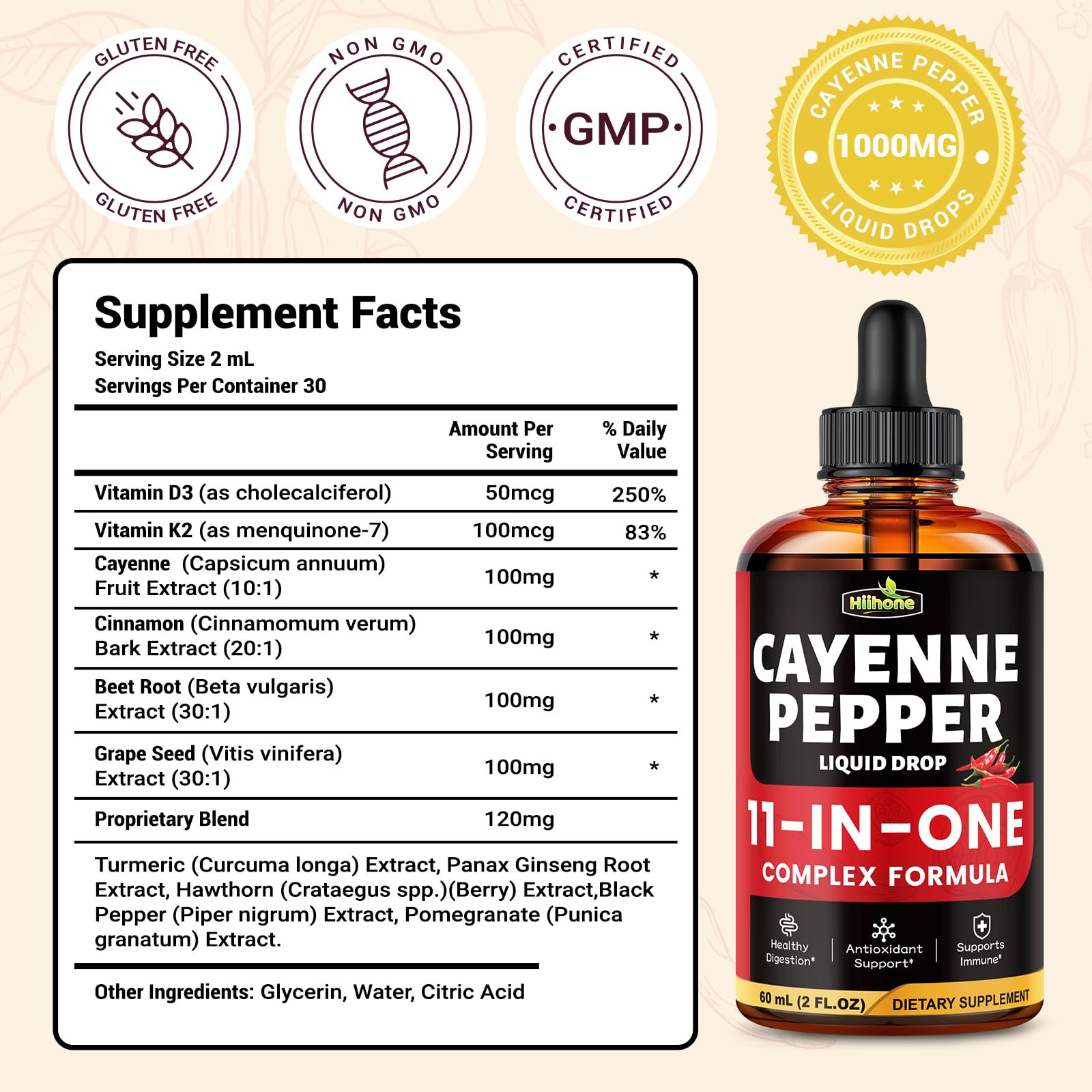 HIIHONE Cayenne Pepper Liquid Drops packaging details