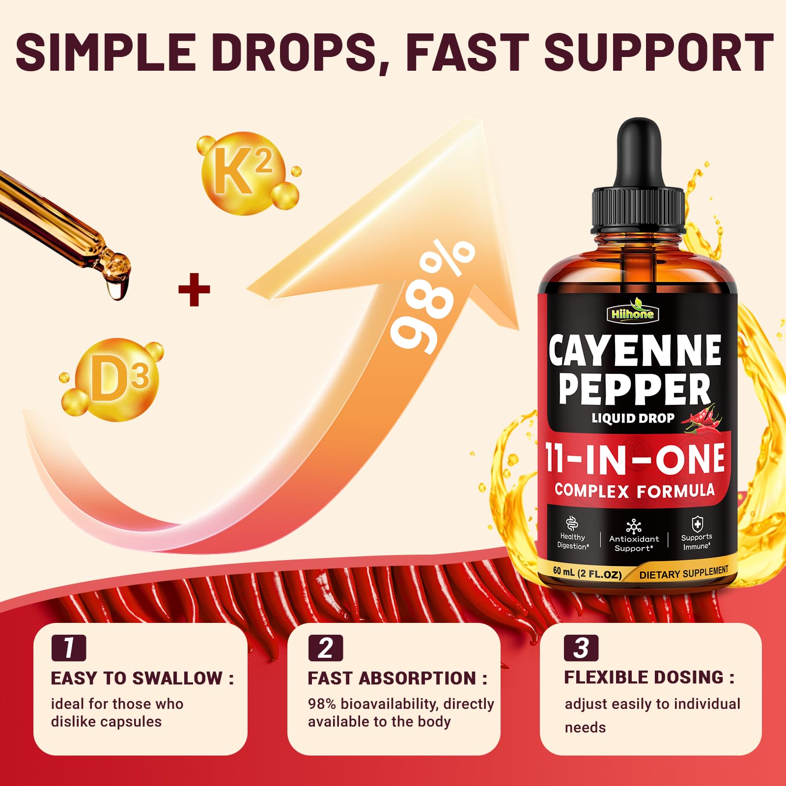 HIIHONE Cayenne Pepper Liquid Drops showing dropper