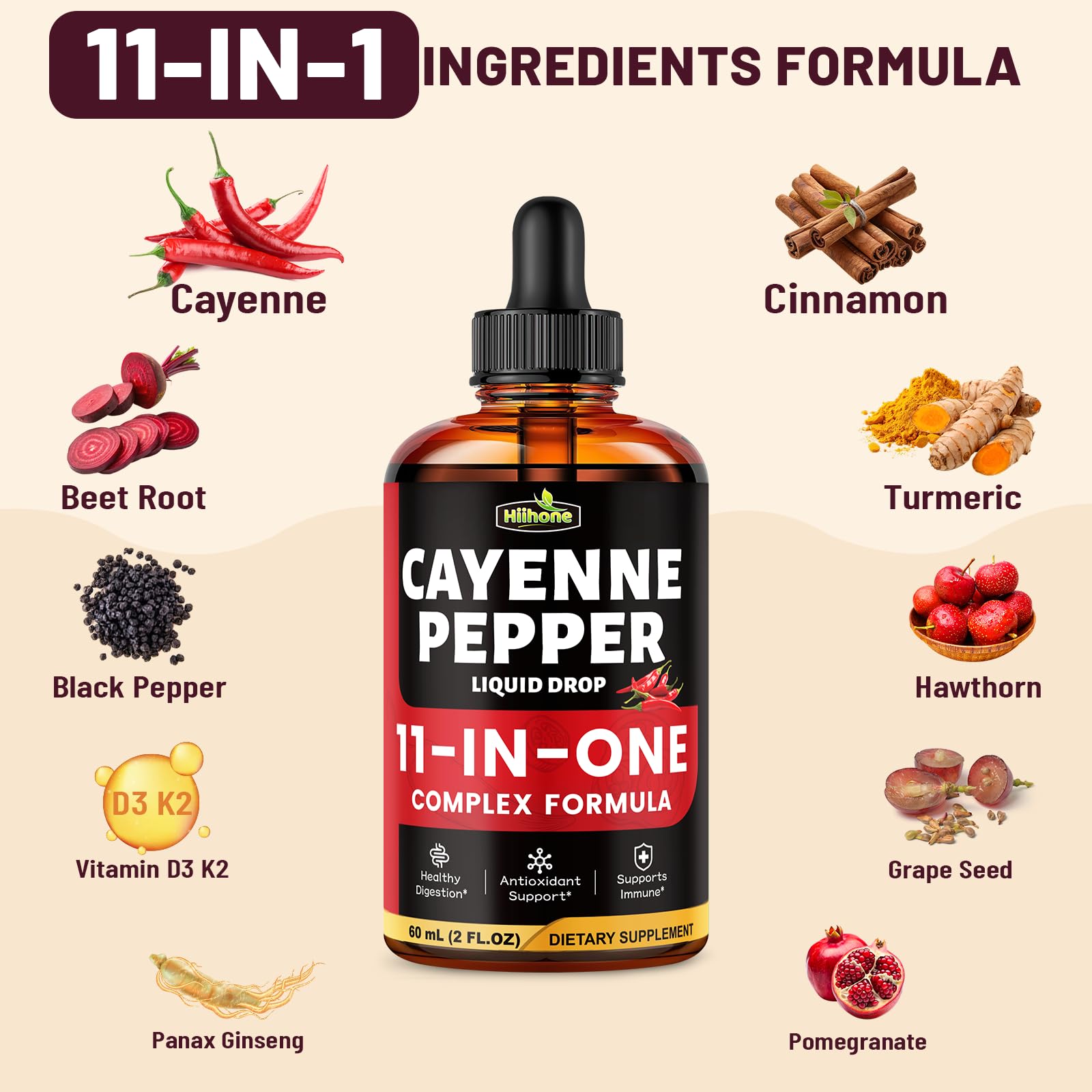 HIIHONE Cayenne Pepper Liquid Drops top view with cap