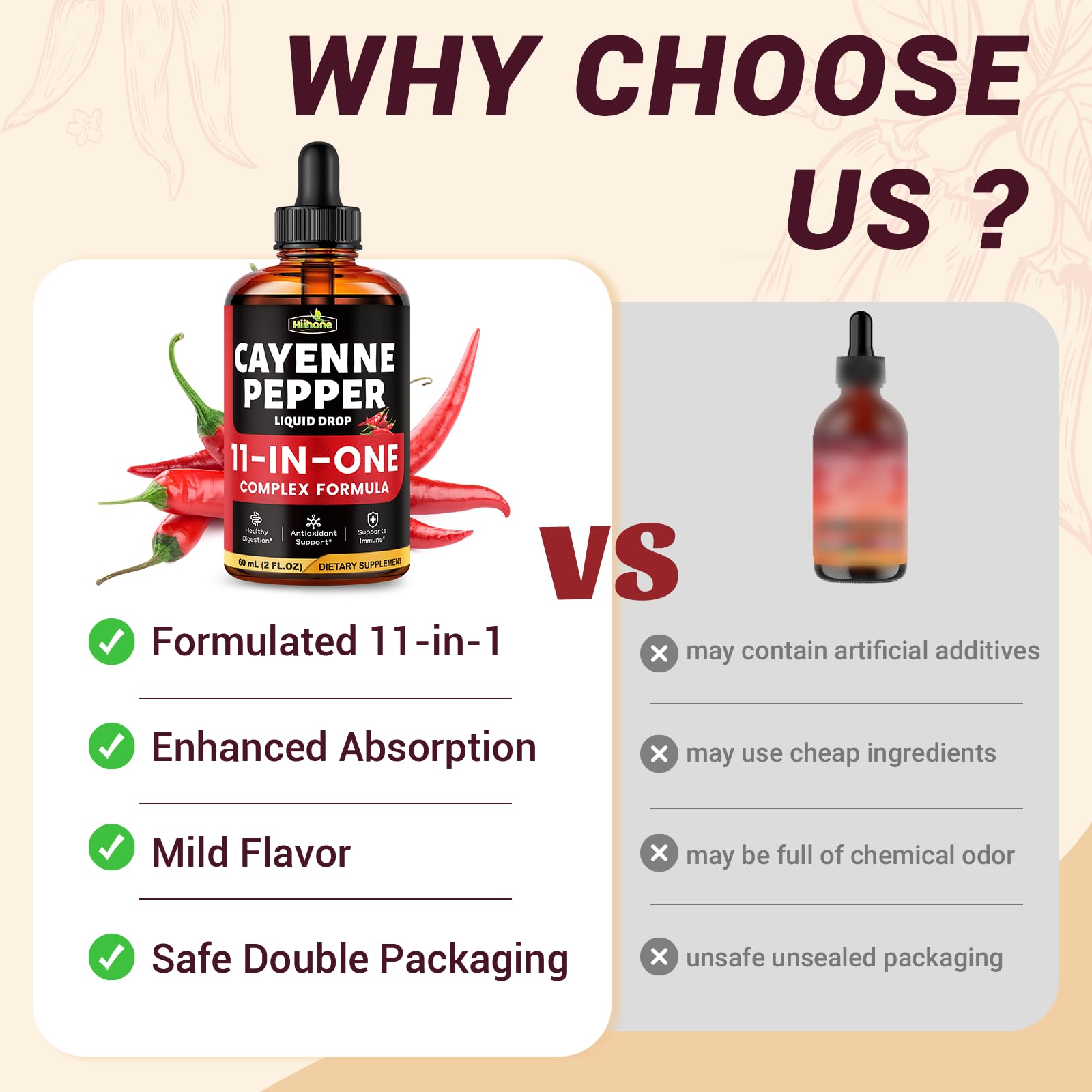 HIIHONE Cayenne Pepper Liquid Drops with measuring spoon