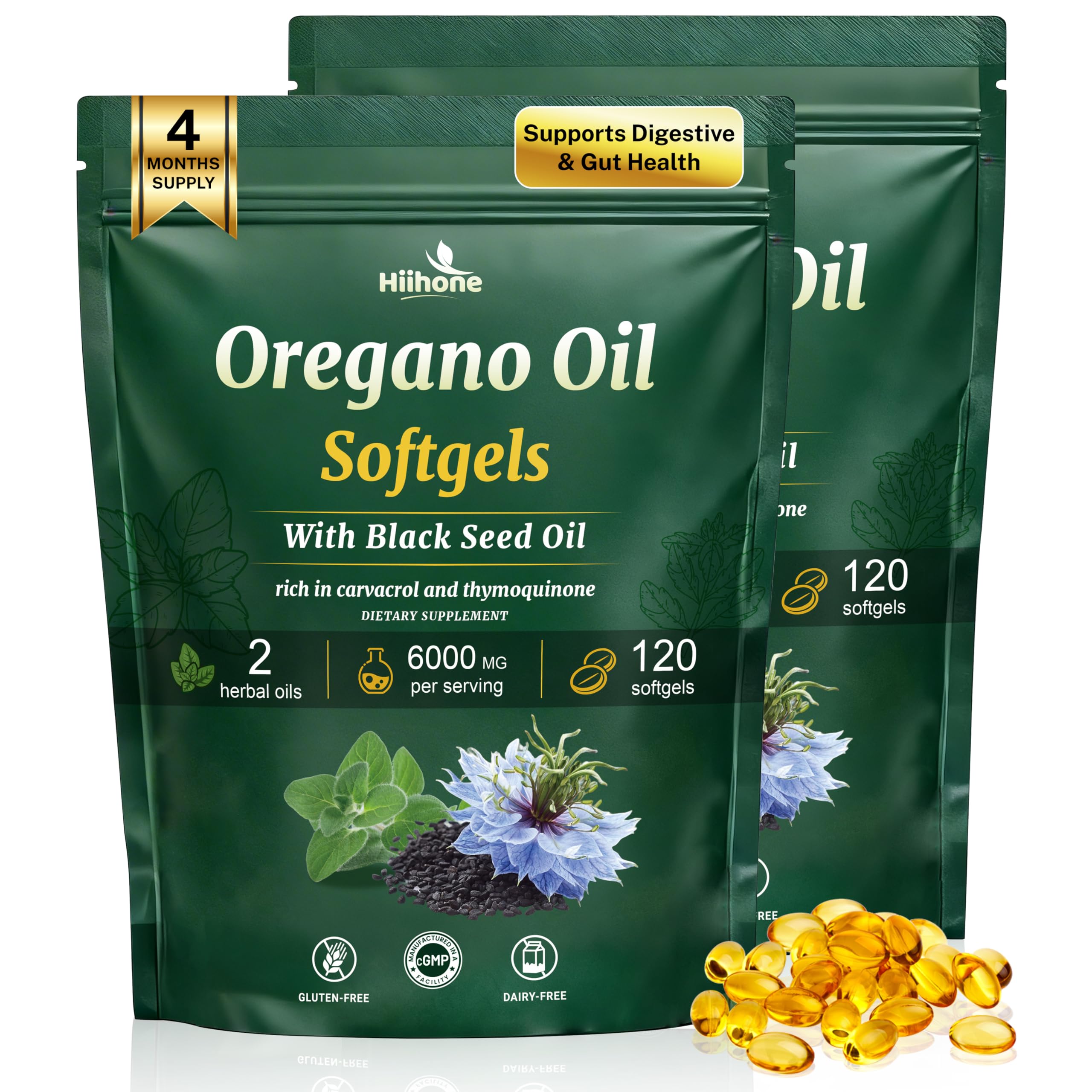 HIIHONE Oregano Oil Softgels front view with packaging