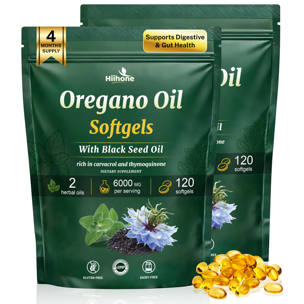HIIHONE Oregano Oil Softgels front view with packaging