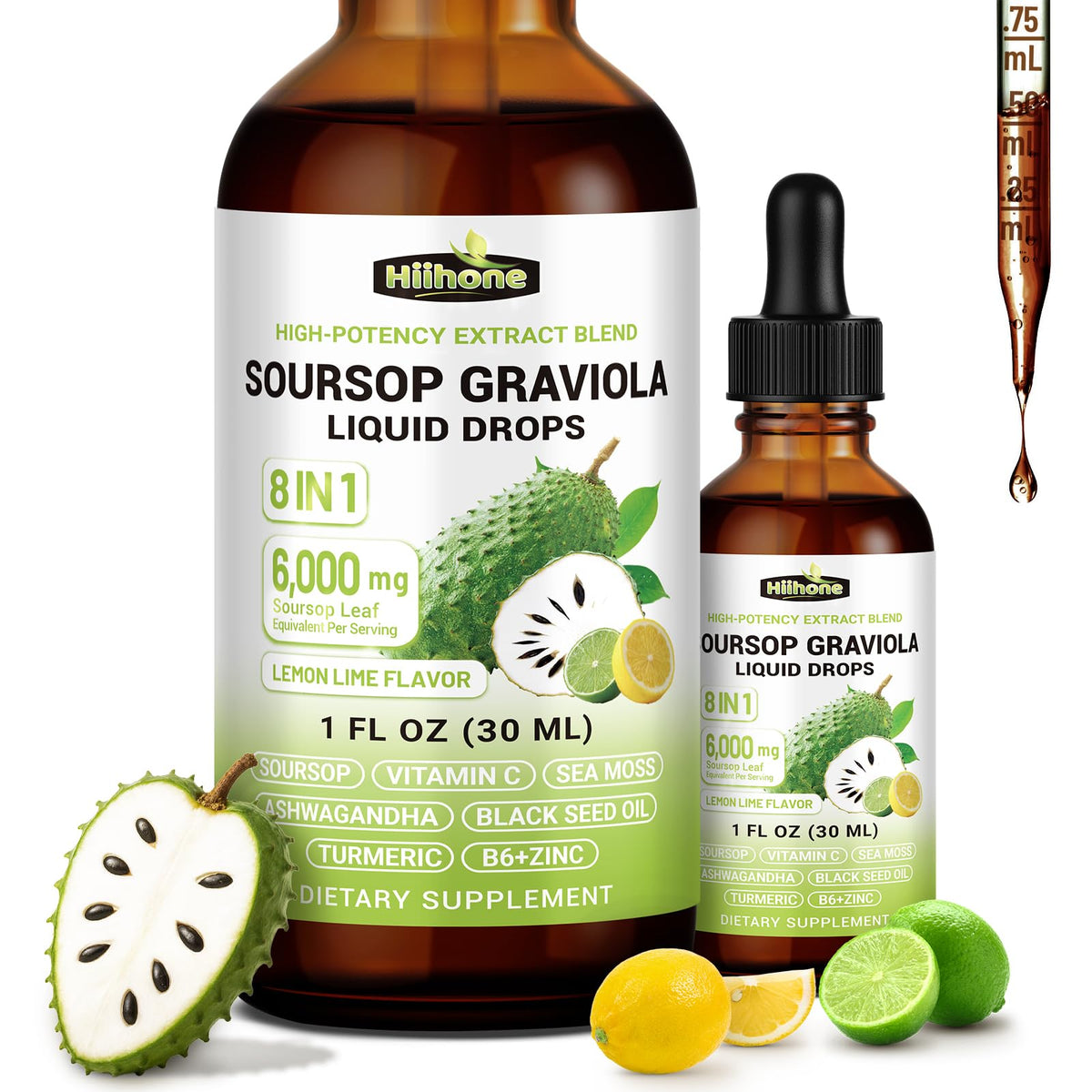 HIIHONE Soursop Bitters Liquid Drops front view with Lemon Lime label