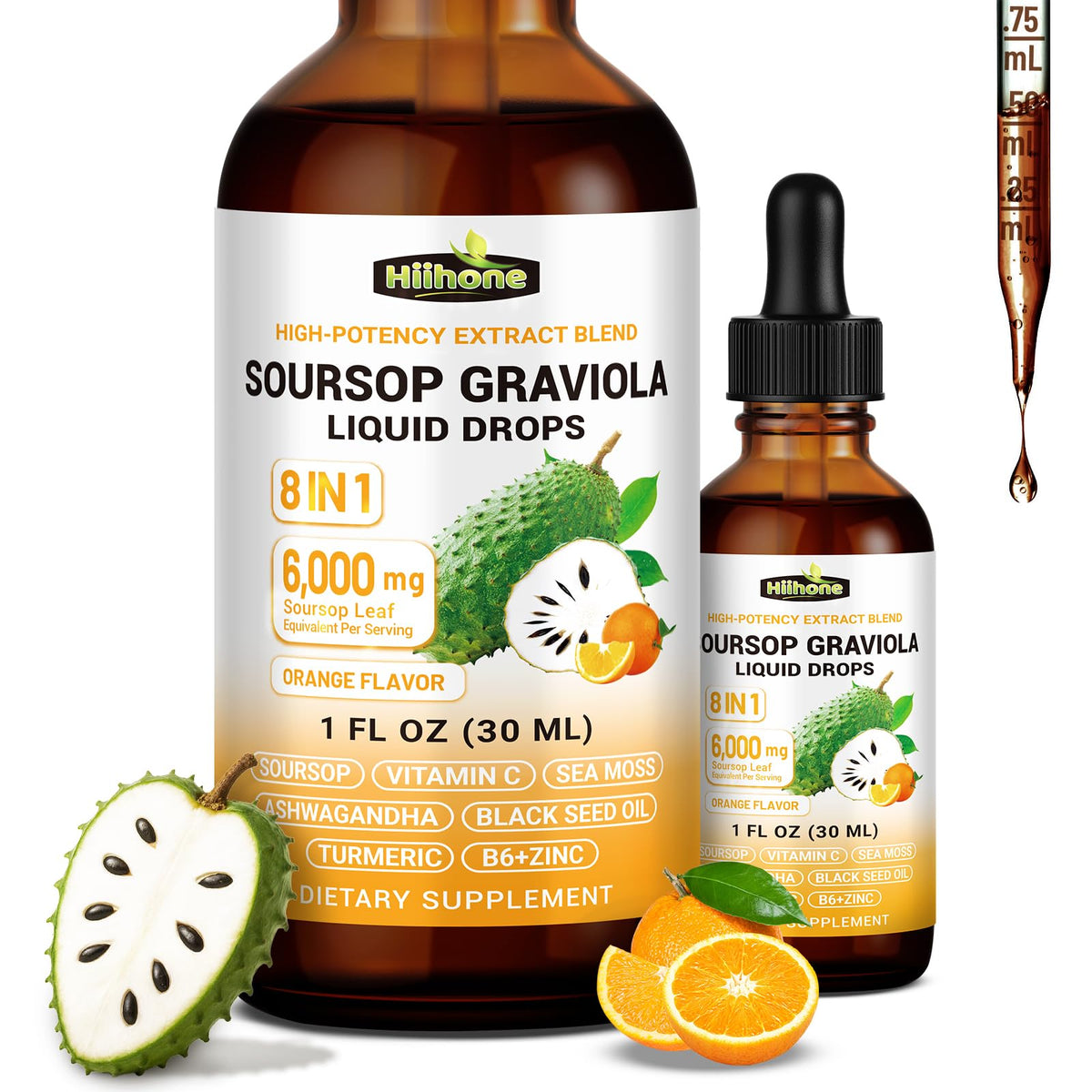 HIIHONE Soursop Bitters Liquid Drops front view with orange flavour