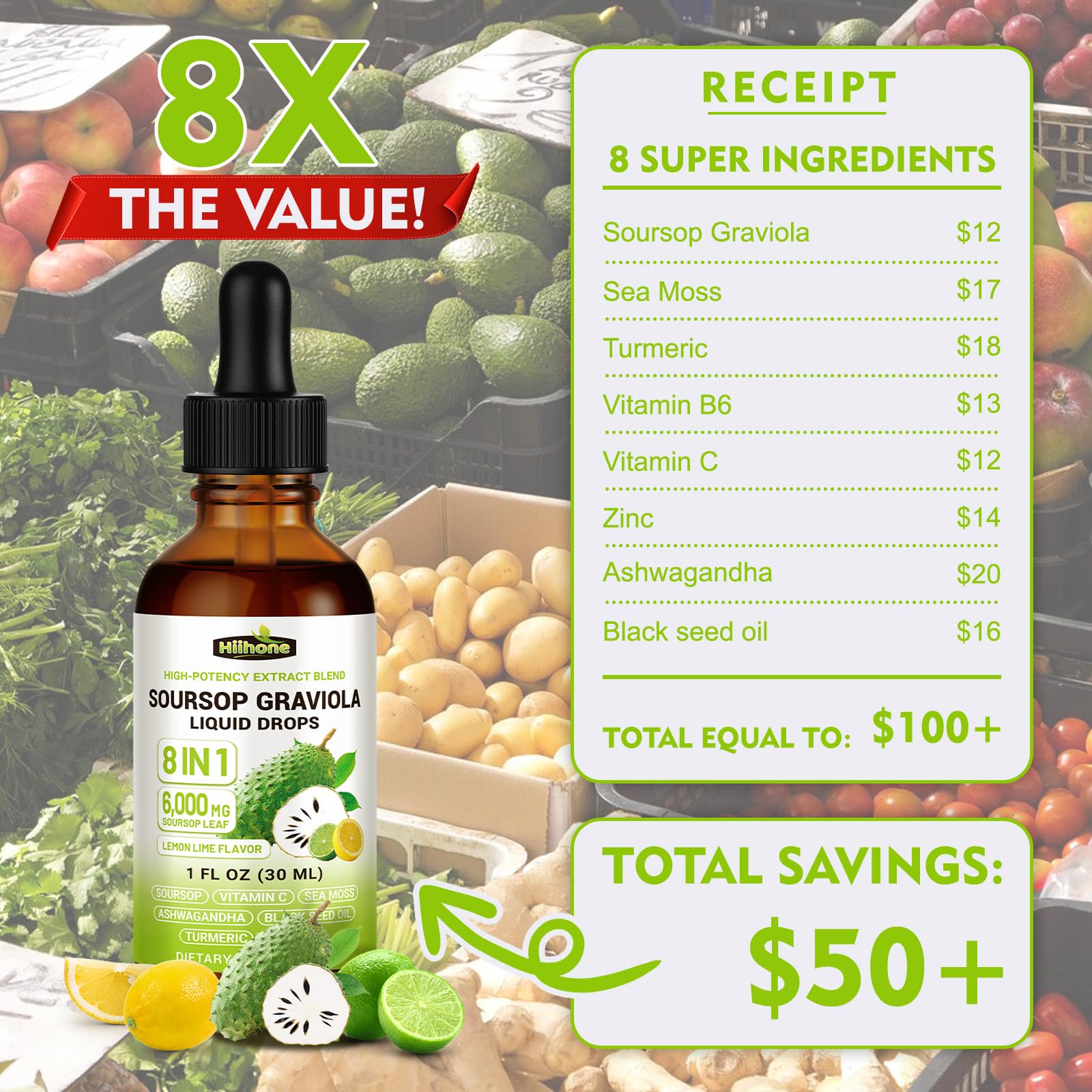 HIIHONE Soursop Bitters Liquid Drops with fresh soursop fruit