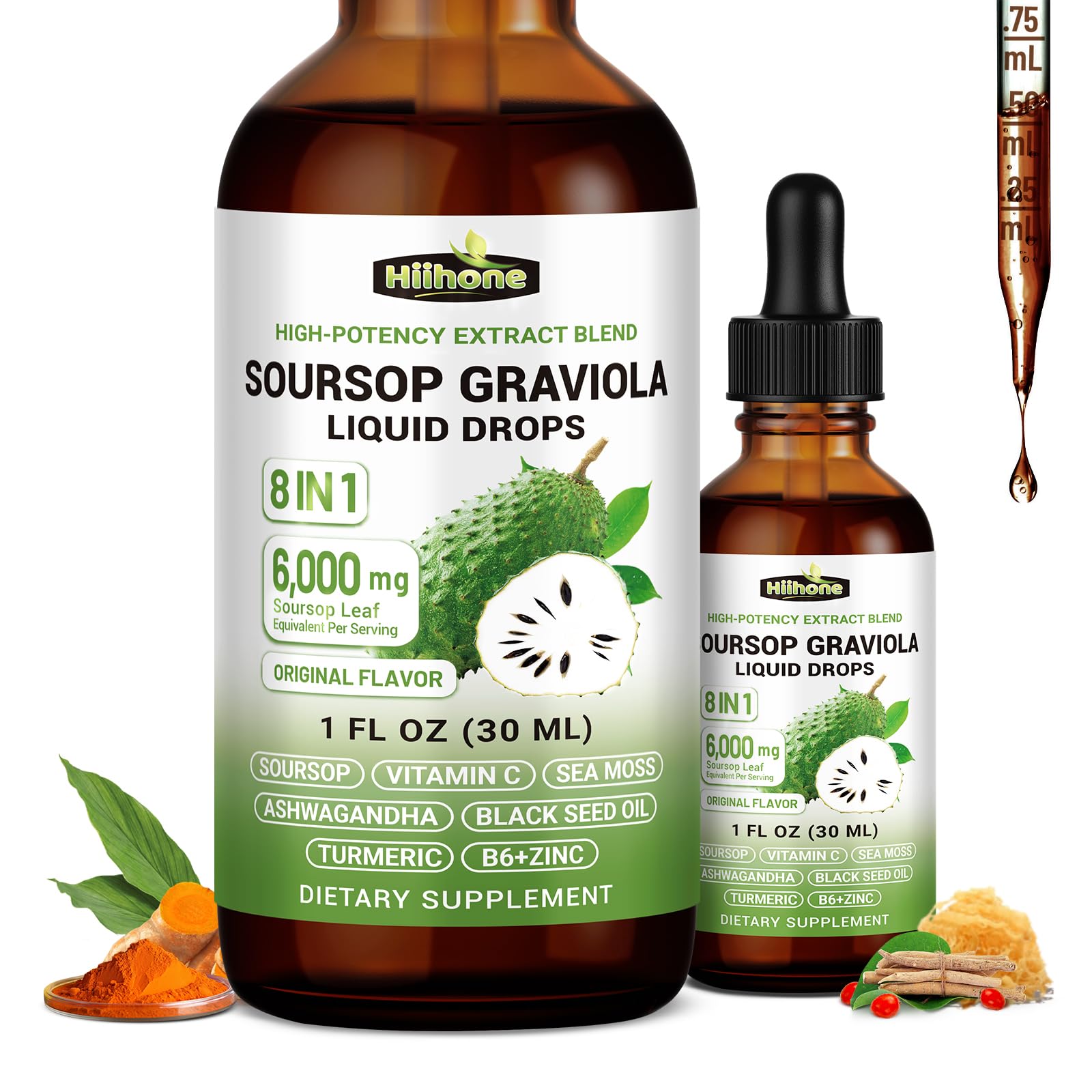 HIIHONE Soursop Graviola Bitters Liquid Drops 1 fl oz front view