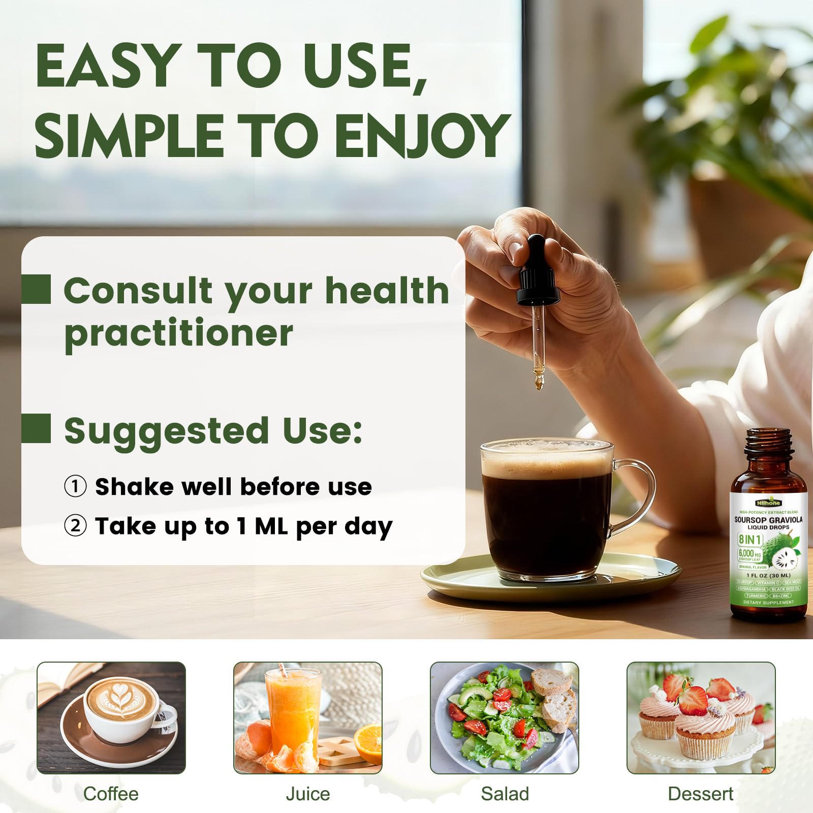 HIIHONE Soursop Graviola Bitters Liquid Drops 1 fl oz with fresh Soursop