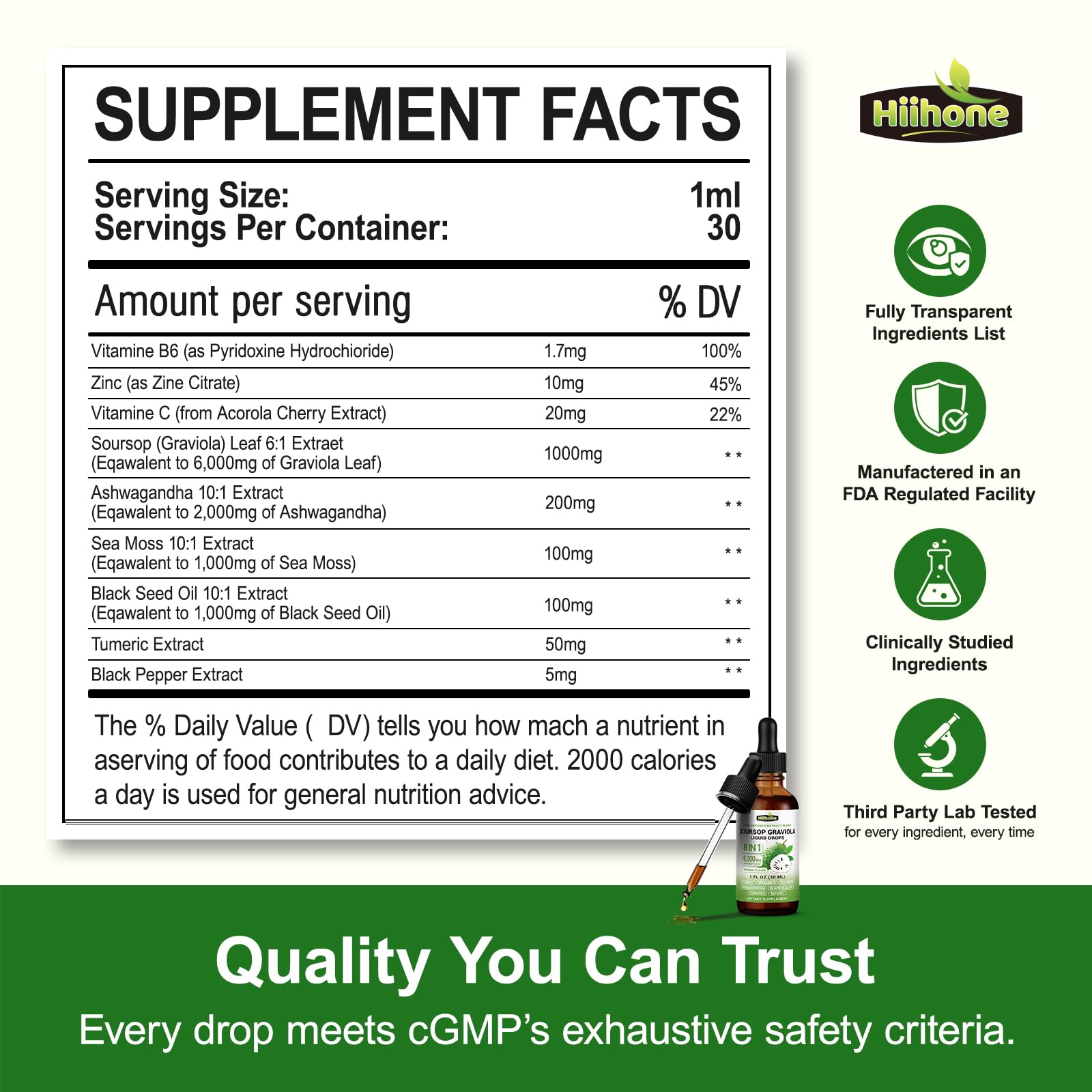 HIIHONE Soursop Graviola Bitters Liquid Drops ingredients list