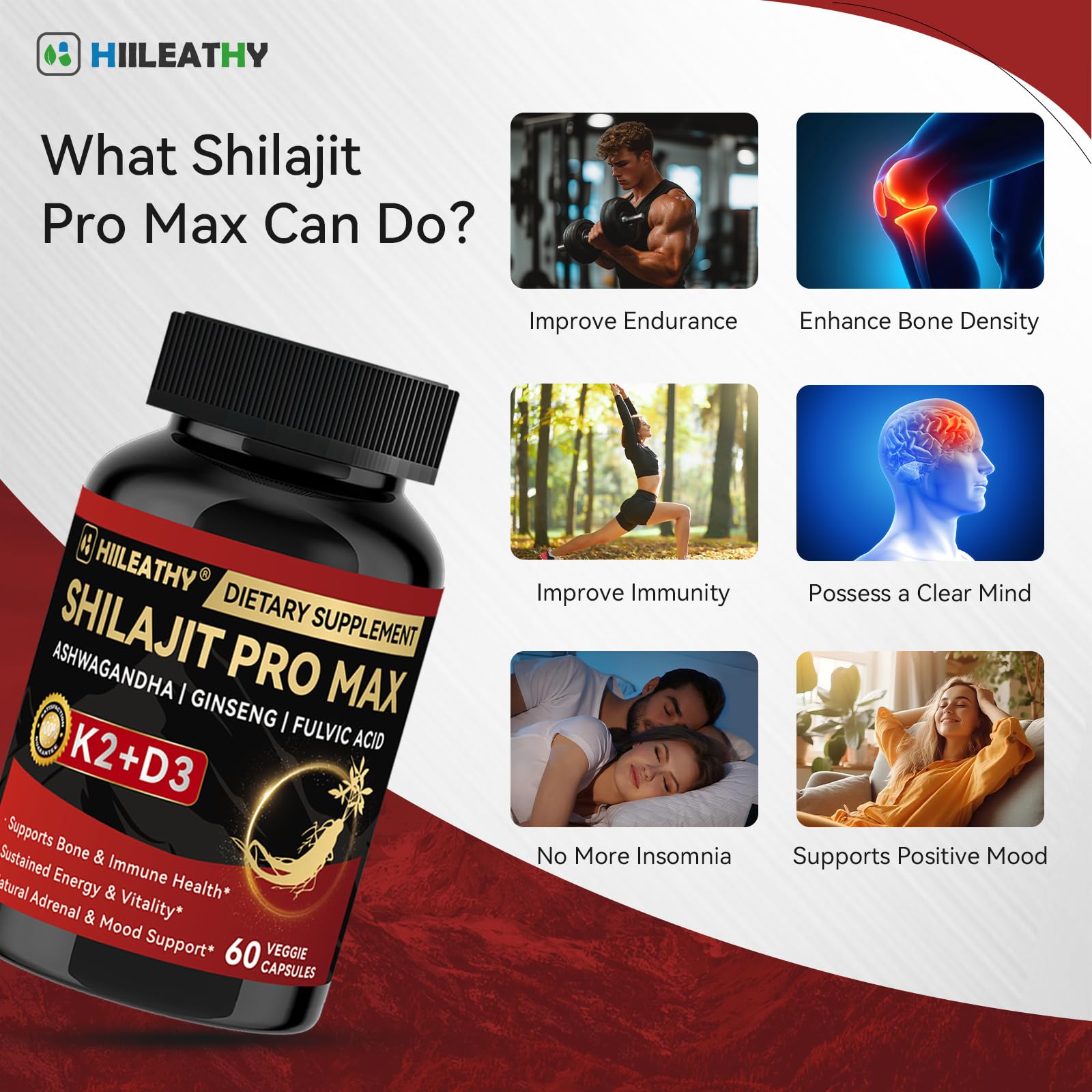 HIILEATHY Shilajit Pro Max capsules with a measuring spoon