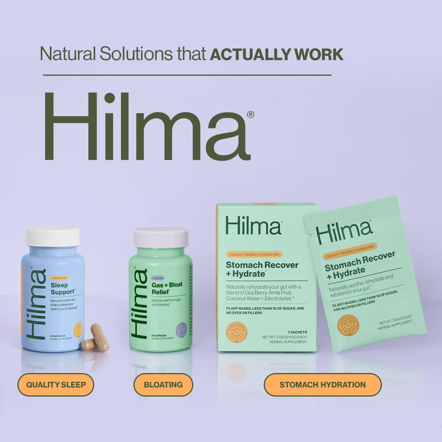 Hilma Capsules packaging on a wooden table