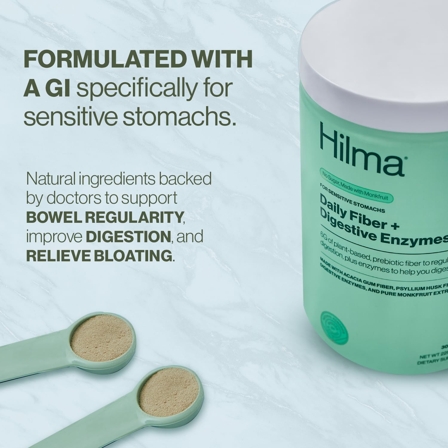 Hilma Multi-Enzymes Vegan Powder side view with ingredients list