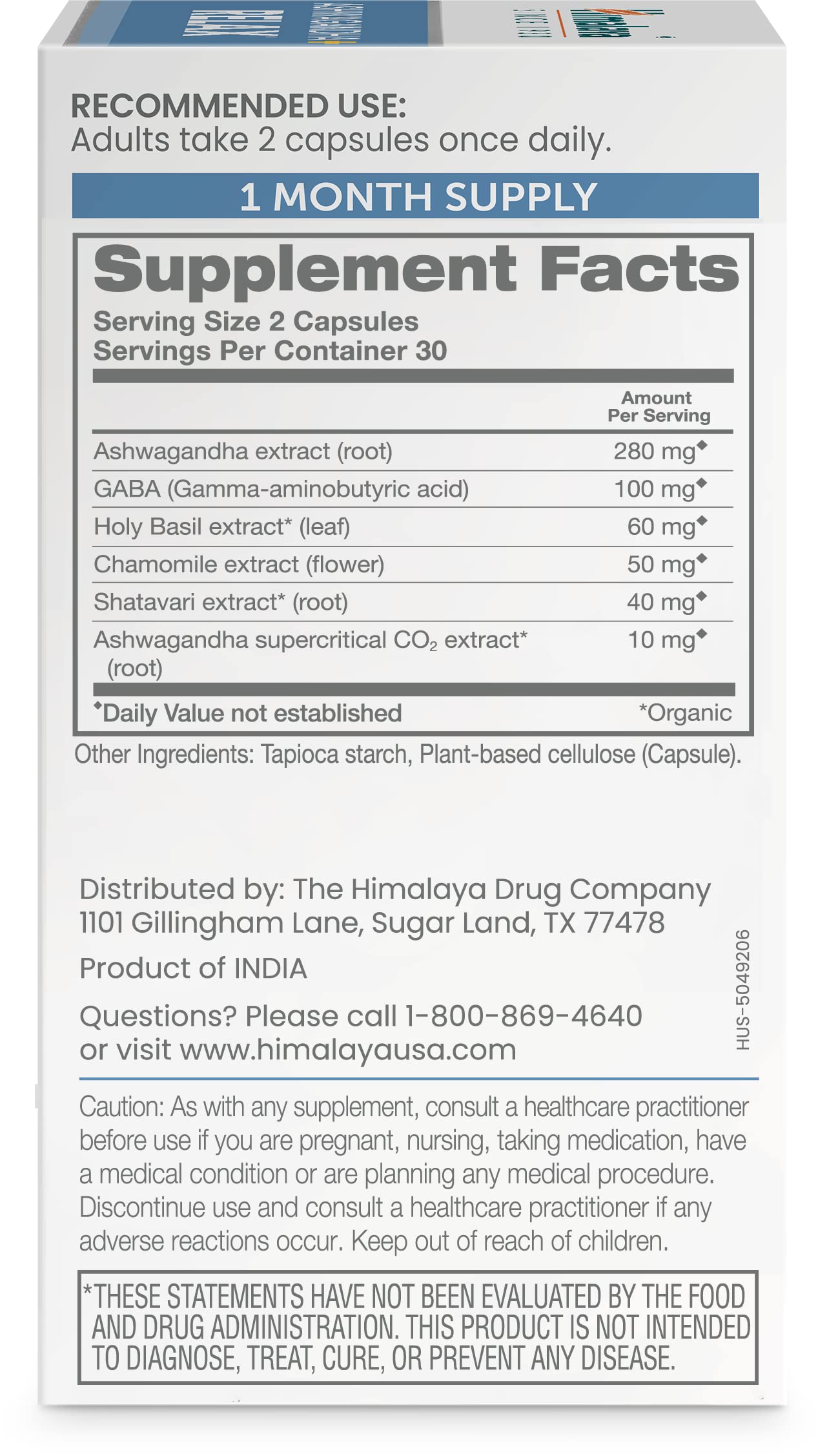 Himalaya Ashwagandha+ daily wellness bottle with label details
