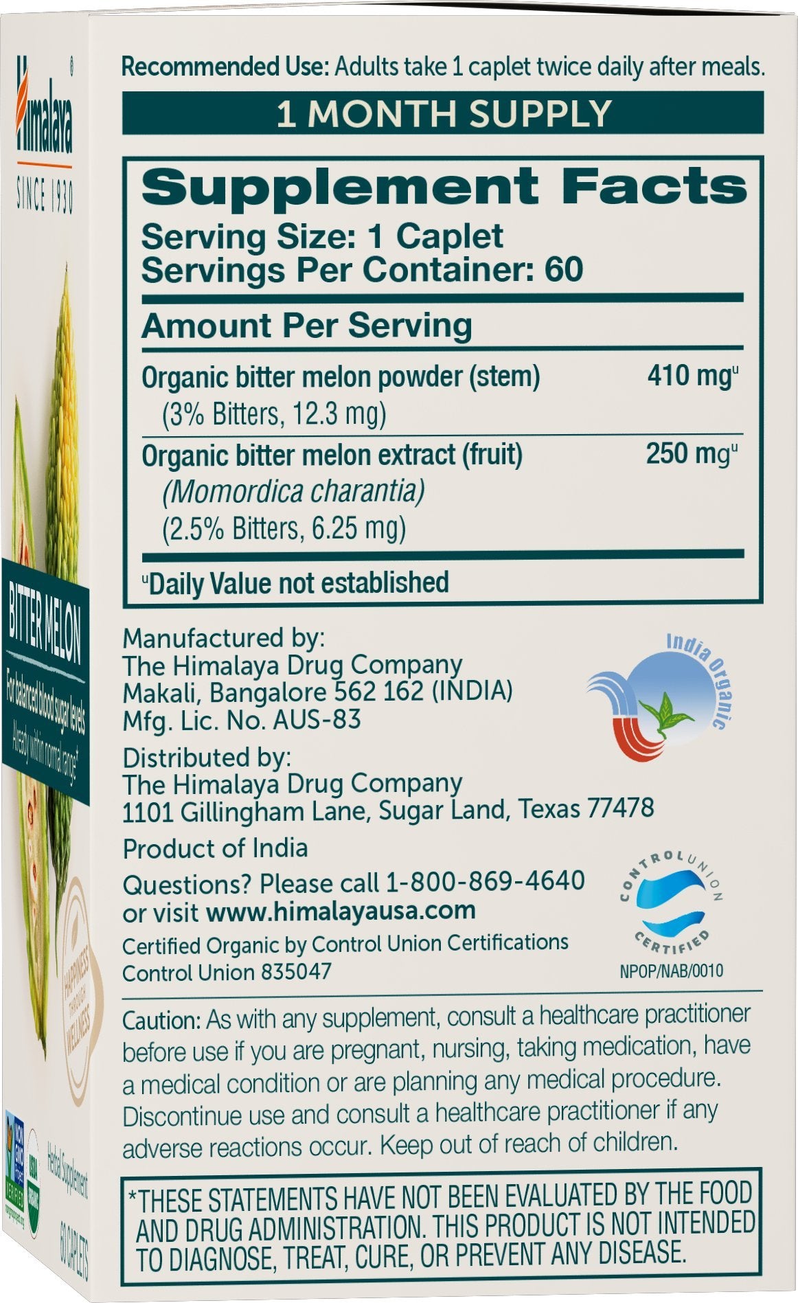 Himalaya Bitter Melon Capsules 50g side view