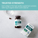 Himalaya Black Seed Oil Softgels 1000mg with a measuring spoon