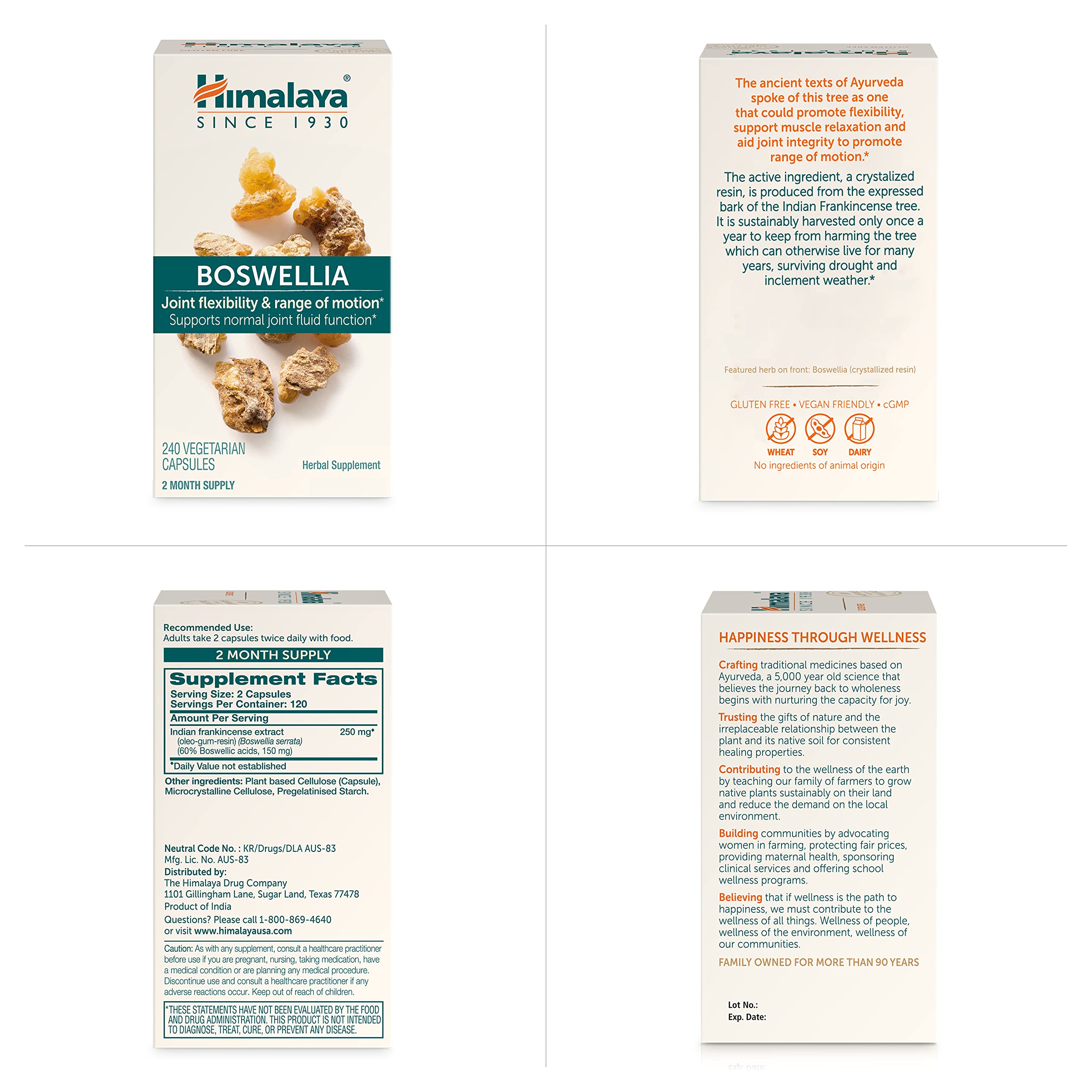 Himalaya Boswellia Serrata Capsules 250mg back view of bottle