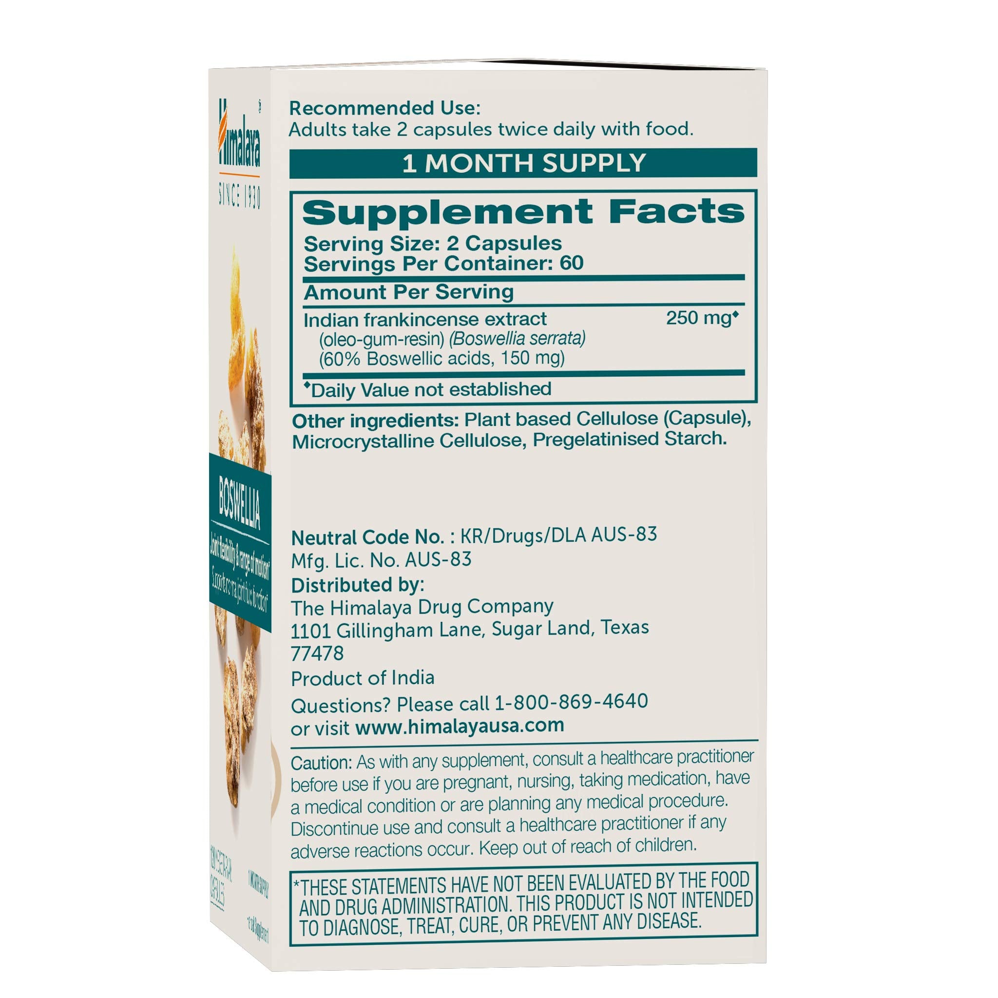 Himalaya Boswellia Serrata capsules bottle side view